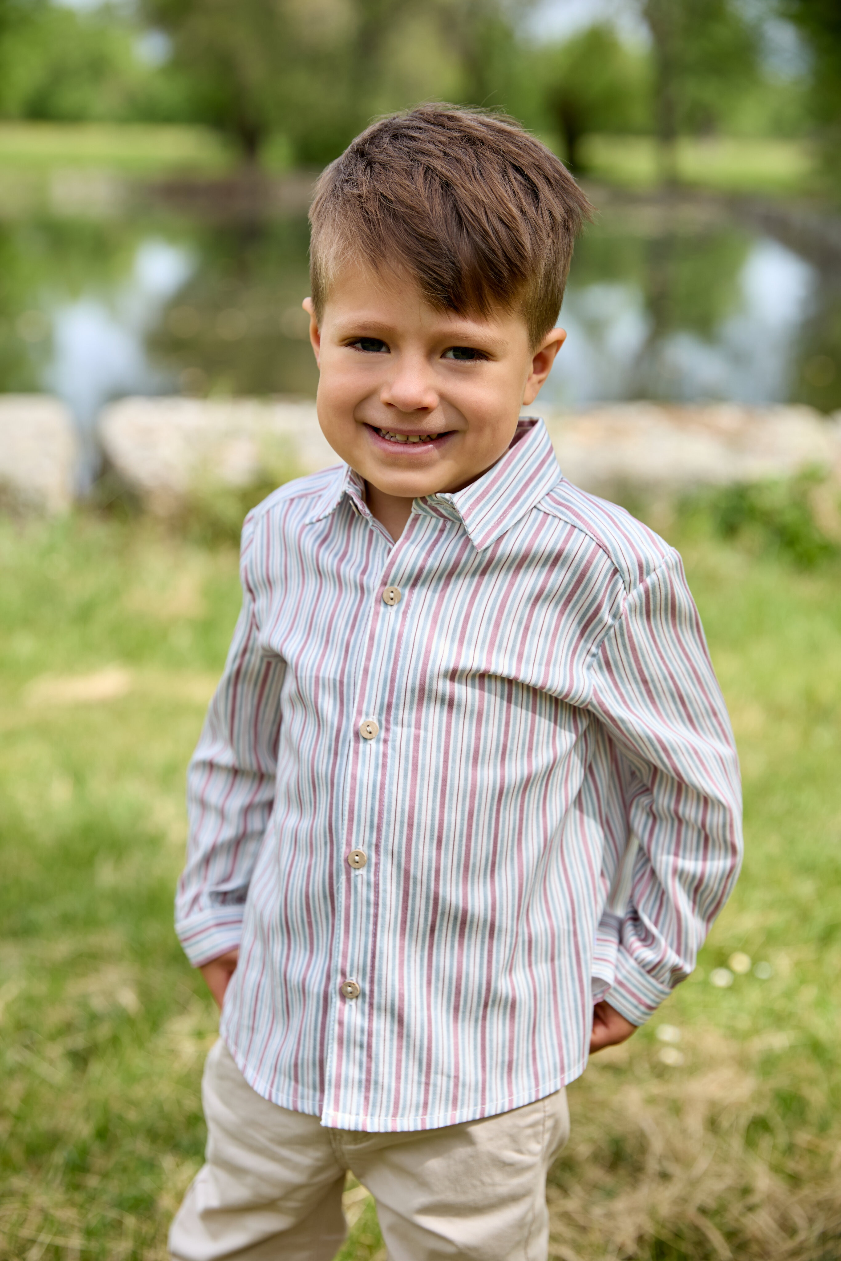 Camisa Infantil de Algodão Estampada Às Riscas Ameixa-4