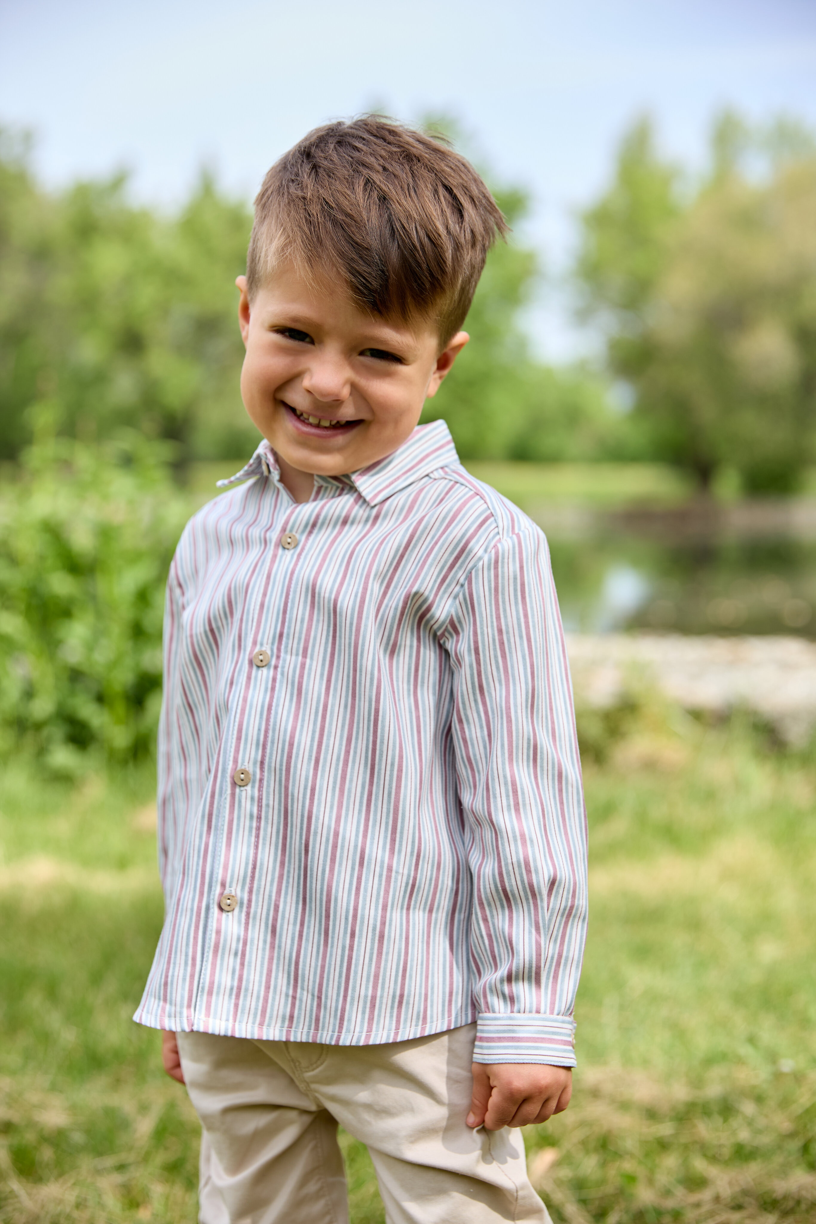 Camisa Infantil de Algodão Estampada Às Riscas Ameixa-5