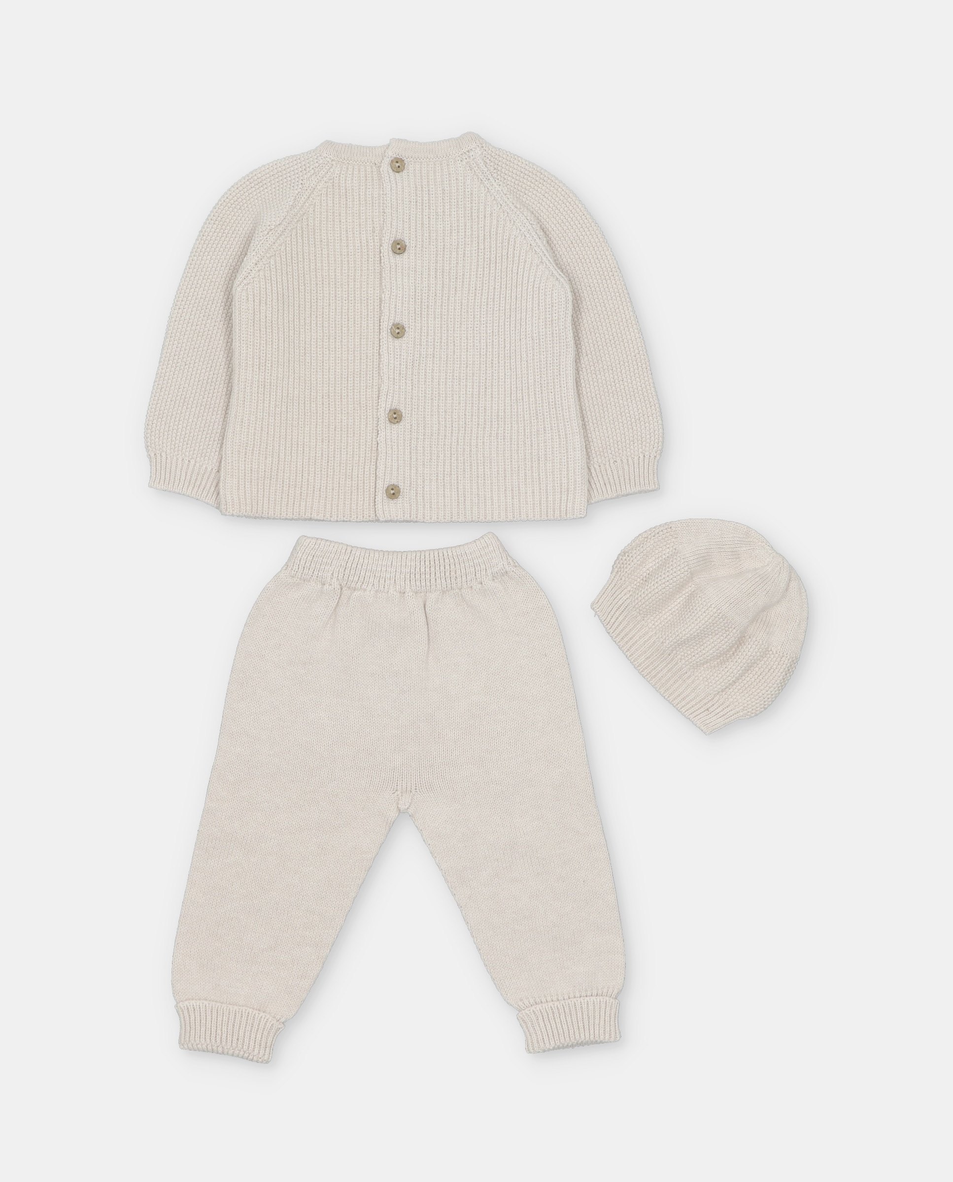 Conjunto para Bebé 3 Peças de Malha com Bolso Bege-2