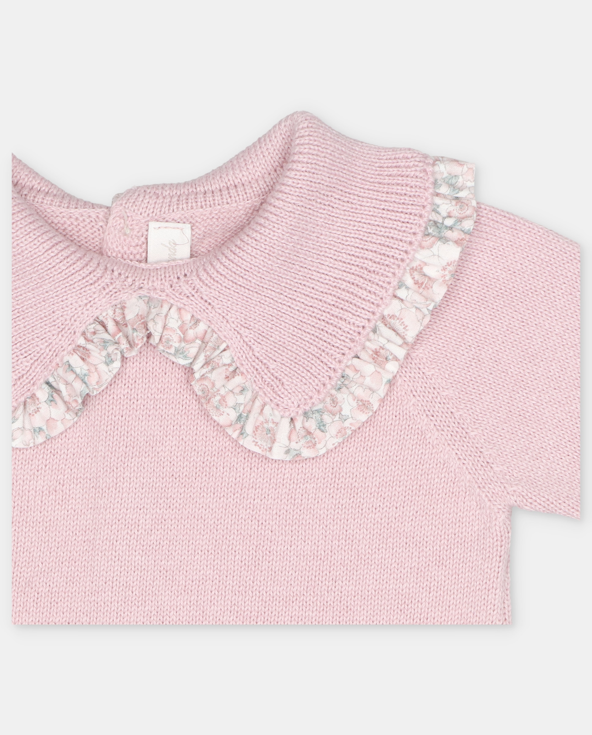 Conjunto para Bebé de Camisola com Detalhes Perfurados e Tapa Fraldas com Estampado de Flores Rosa-claro-3