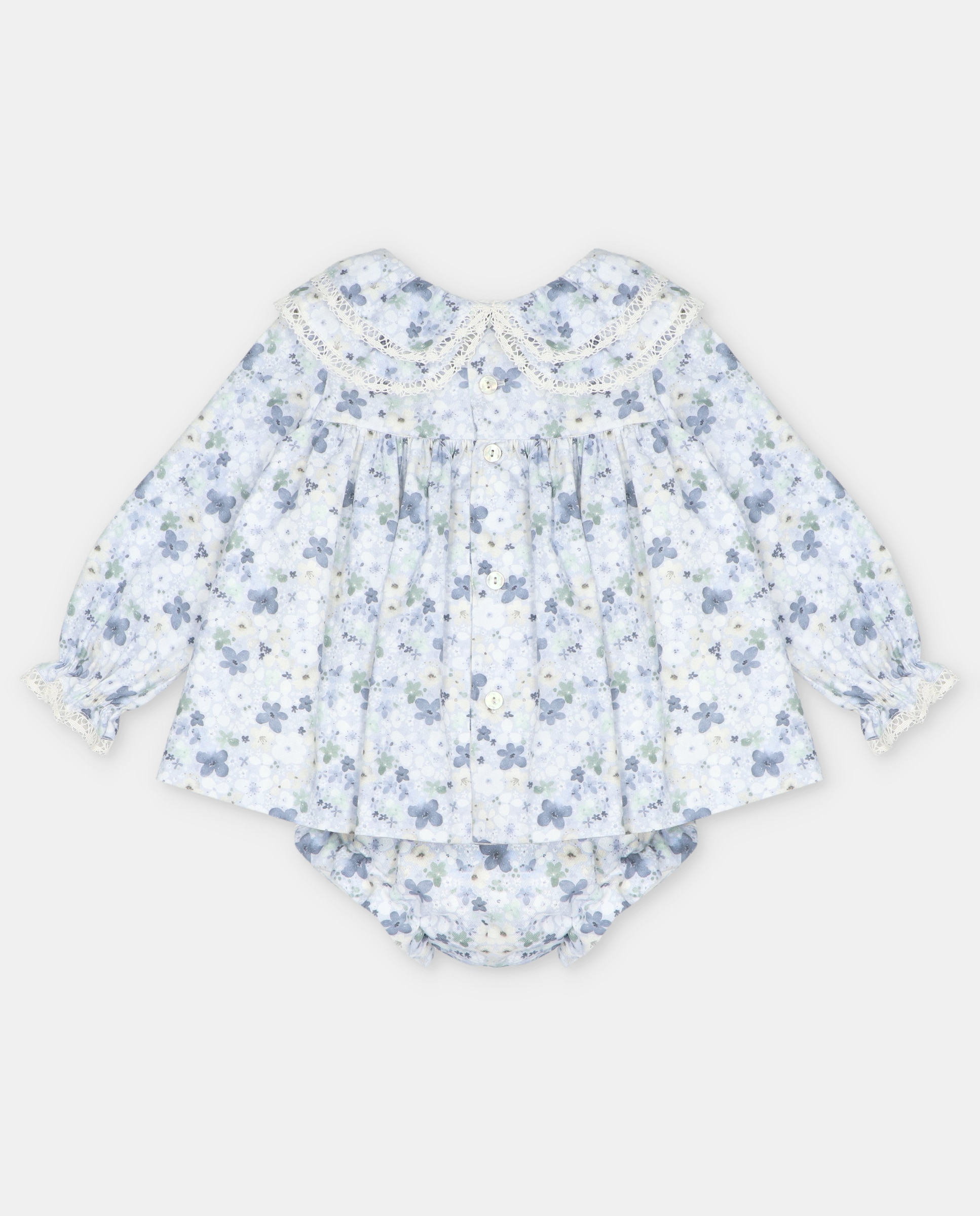 Conjunto para Bebé de Vestido e Cobre-fraldas com Estampado de Flores Azul-2