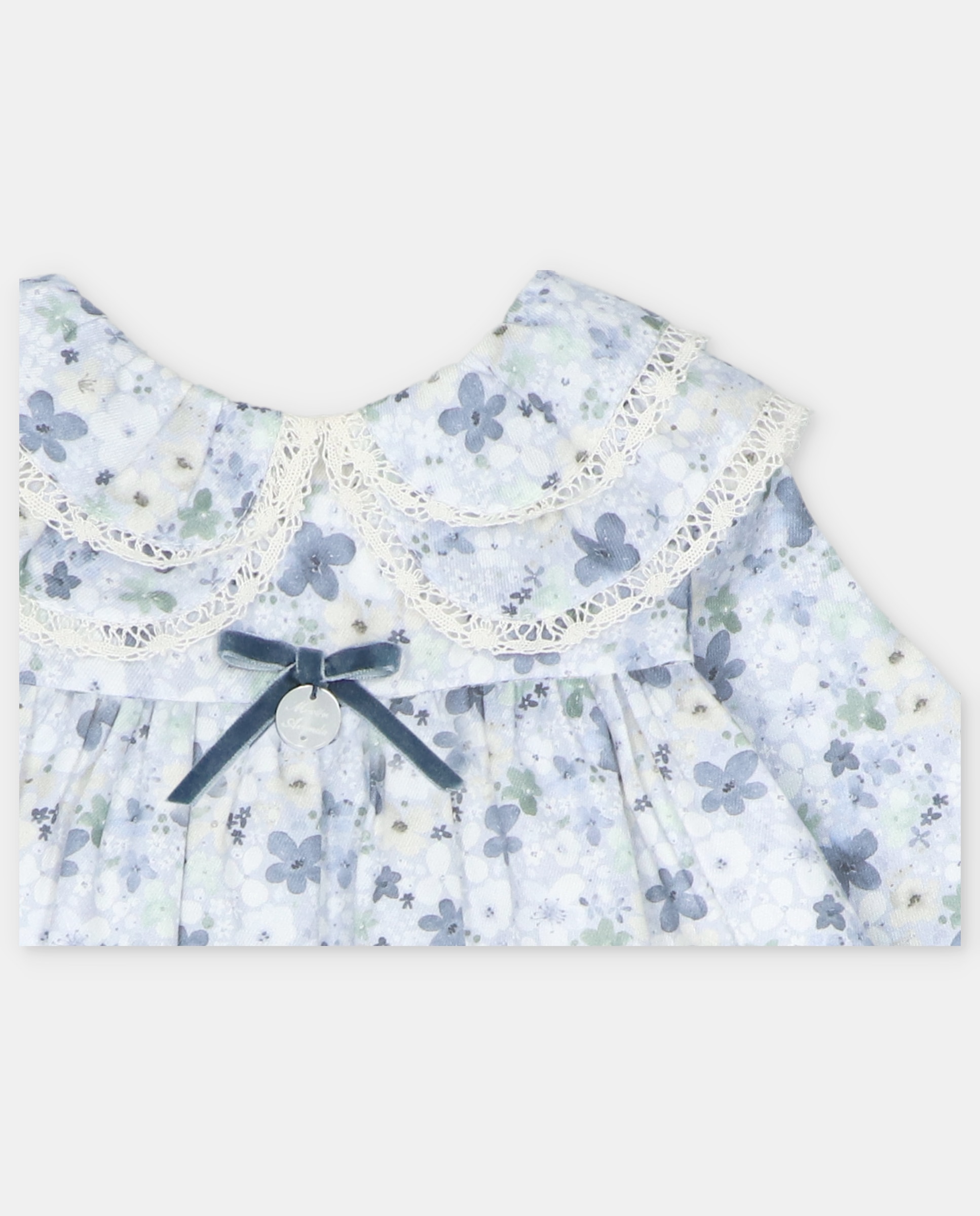 Conjunto para Bebé de Vestido e Cobre-fraldas com Estampado de Flores Azul-3