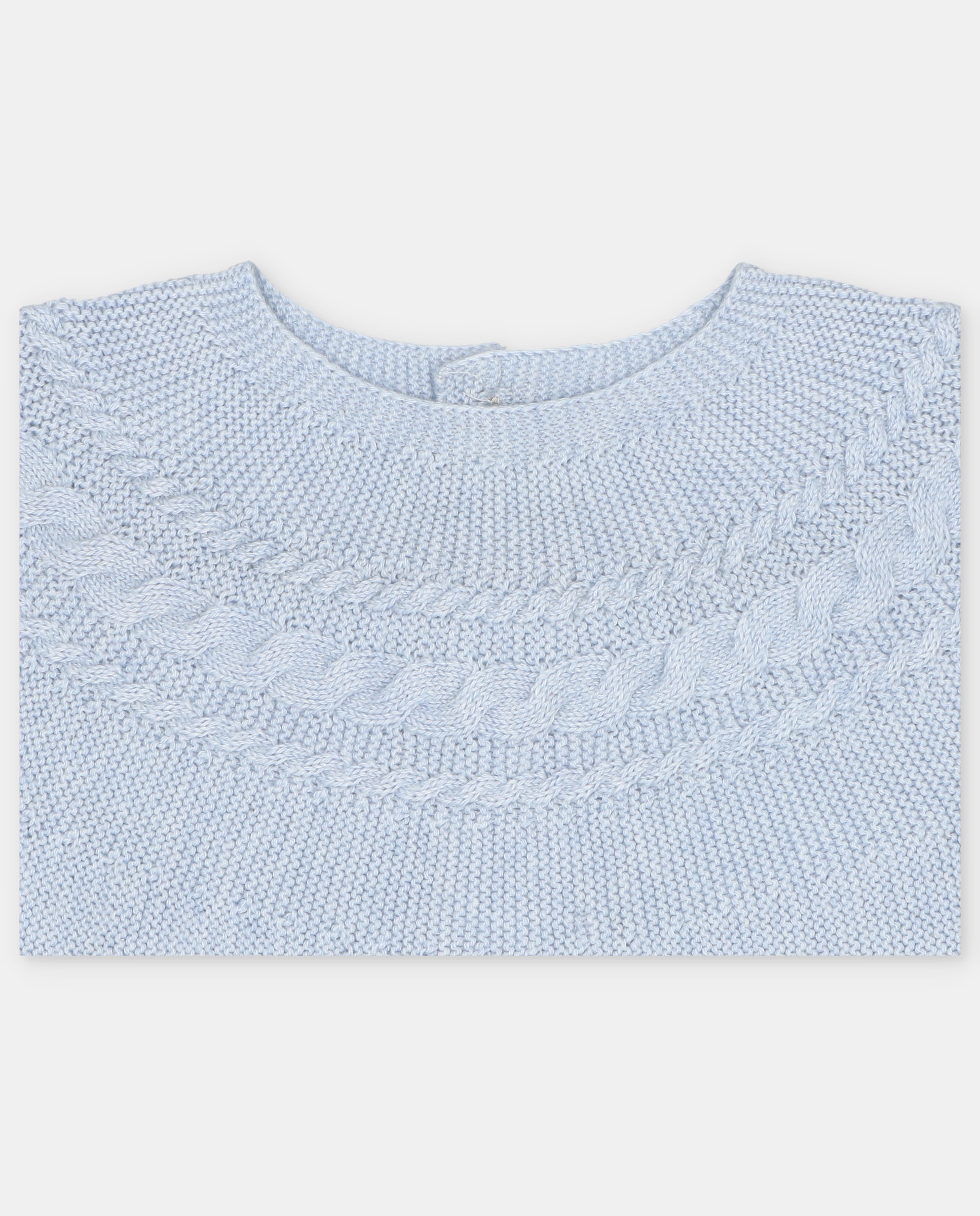 Conjunto para Bebé 3 Peças de Malha Serjada com Detalhes de Tranças Azul-celeste-3
