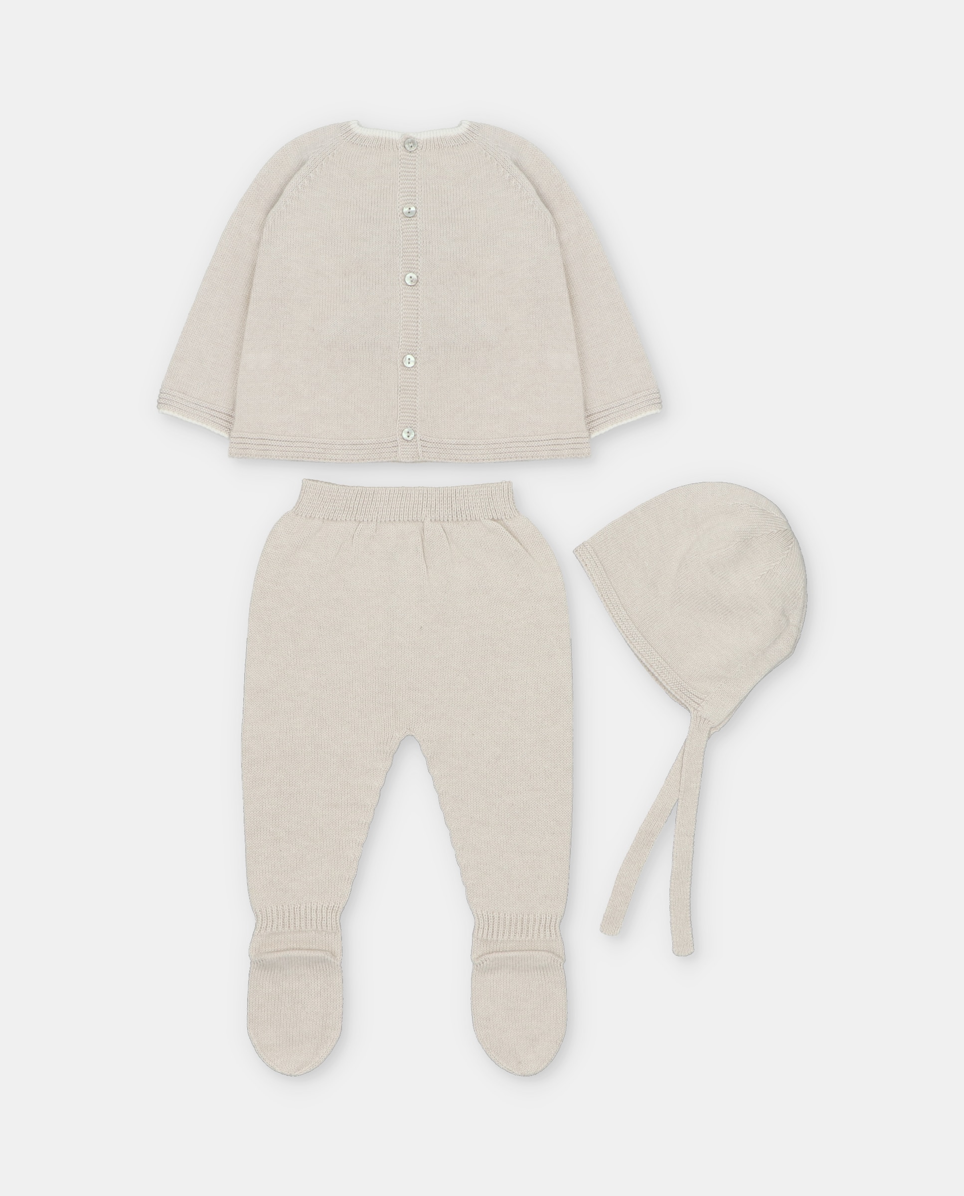 Conjunto para Bebé 3 Peças de Malha com Desenho Frontal Bege-2