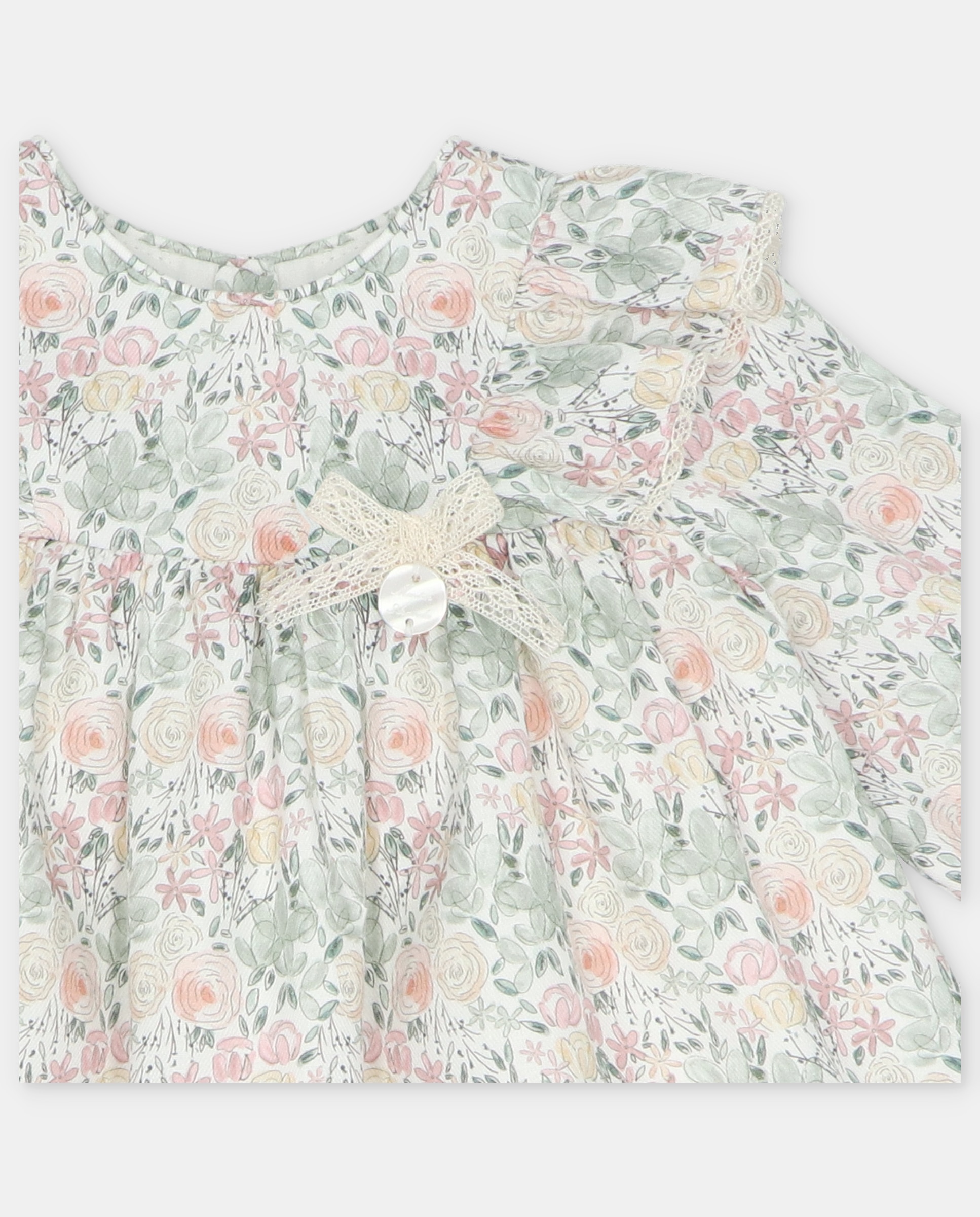 Conjunto para Bebé de Vestido e Tapa Fraldas com Estampado de Fantasia Verde-3