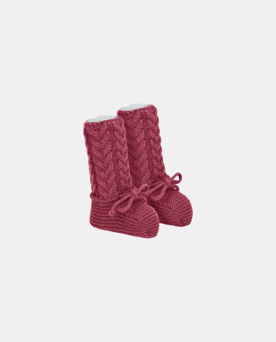 Sapatinhos de Bebés de Malha com Tranças Bordeaux-2
