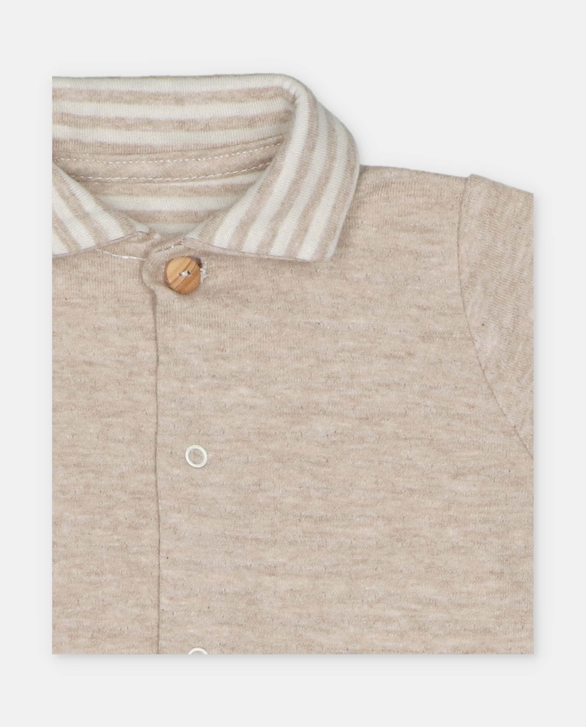 Pijama para Bebé de Interlock com Detalhes Microestampados Às Riscas Torrado-3