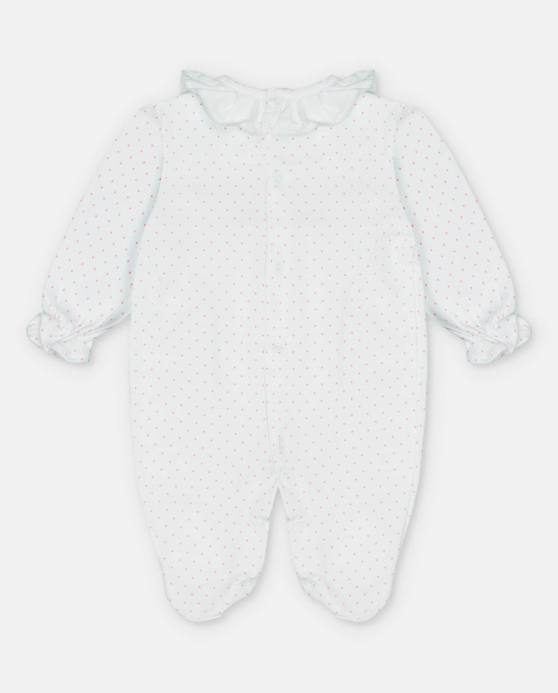 Pijama para Bebé de Interlock com Microestampado de Bolinhas e Peitilho de Malha Smock Rosa-claro-2