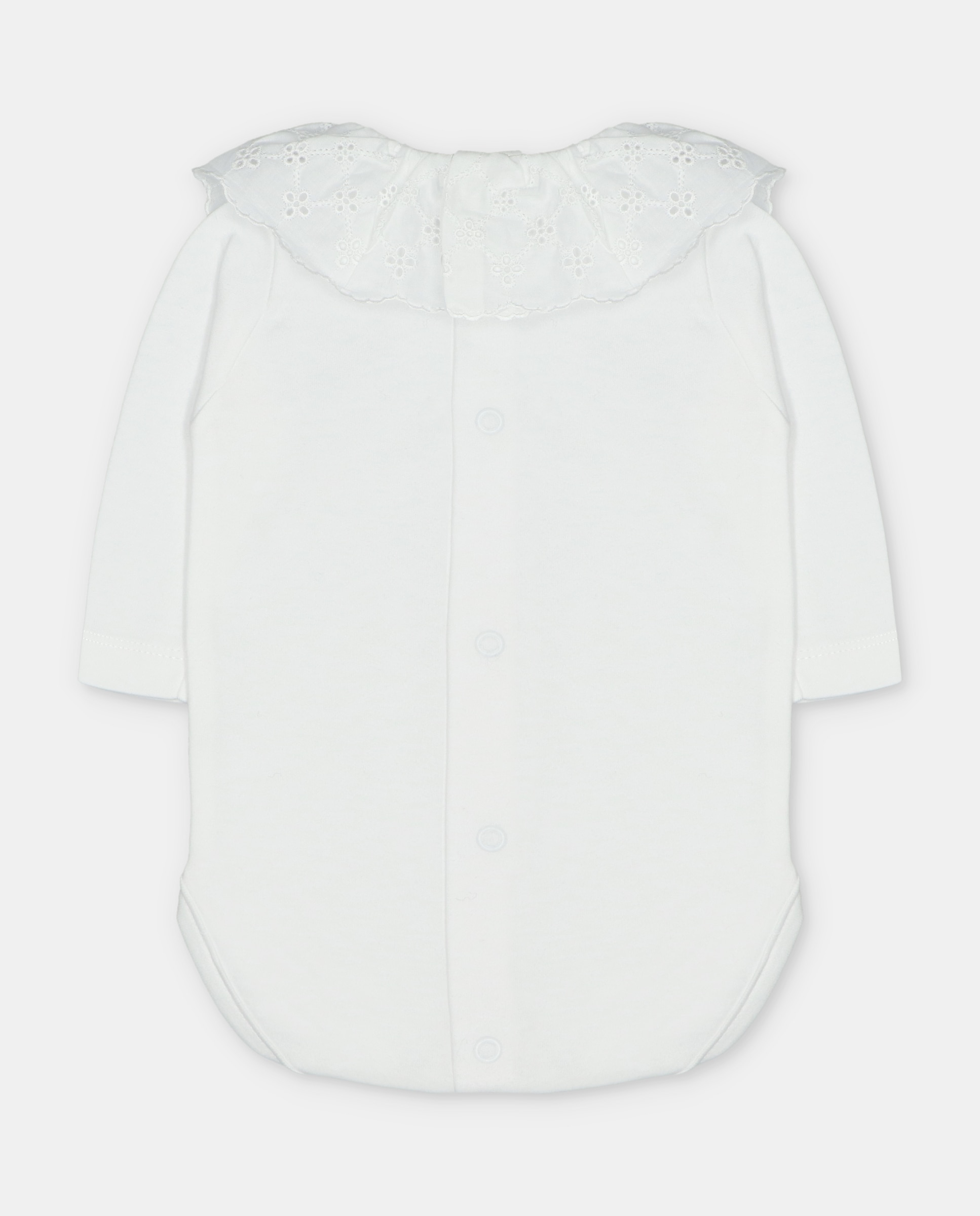 Body para Bebé de Interlock com Gola Folho Bordada Branco-2