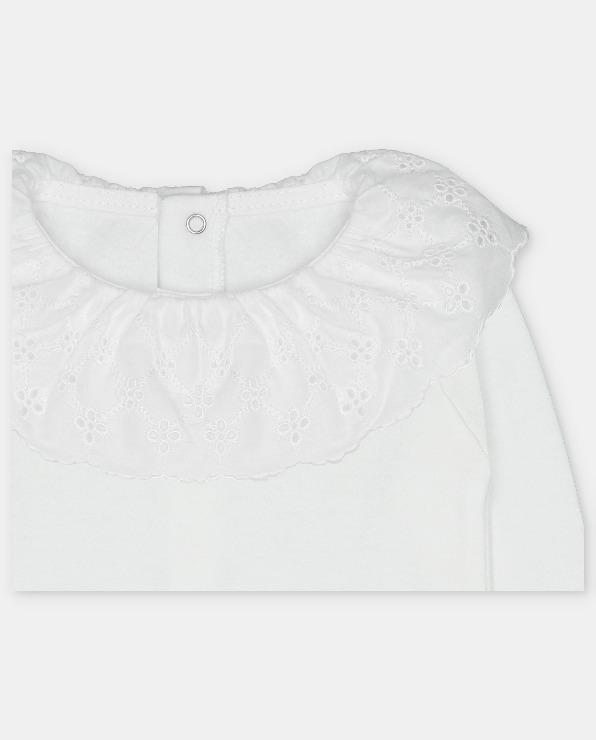 Body para Bebé de Interlock com Gola Folho Bordada Branco-3