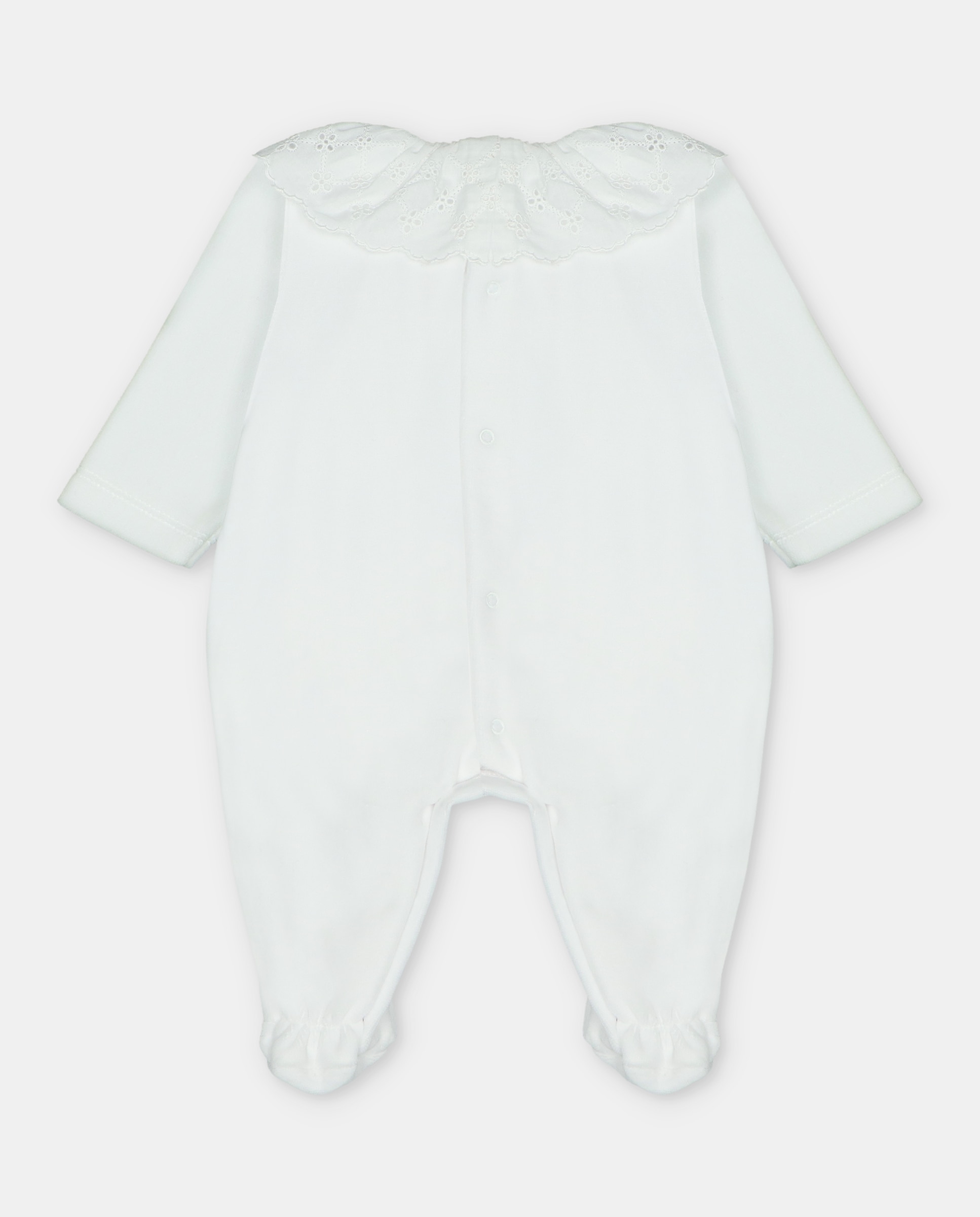 Pijama para Bebé de Veludo com Peitilho Tecido Bordado Branco-2