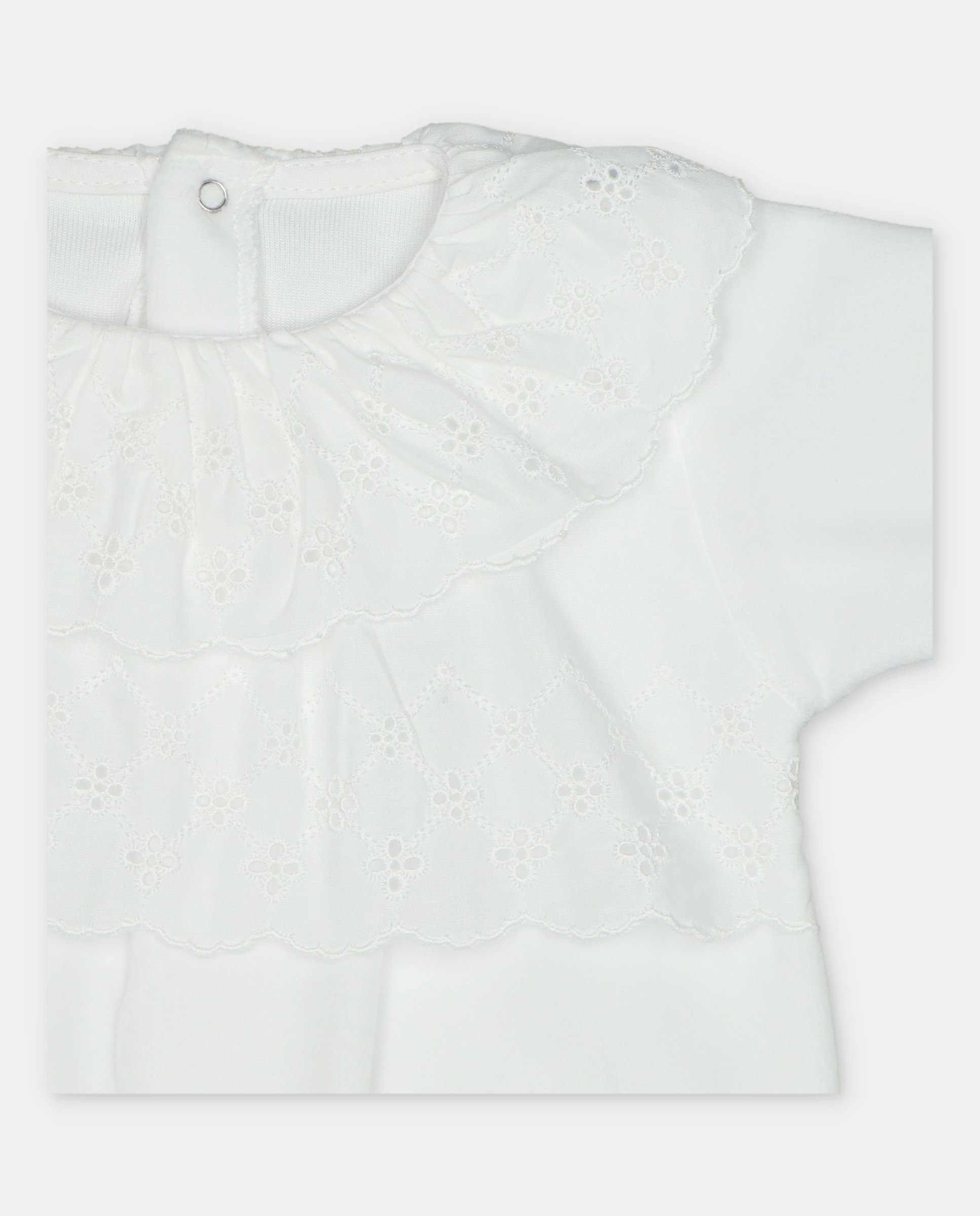 Pijama para Bebé de Veludo com Peitilho Tecido Bordado Branco-3