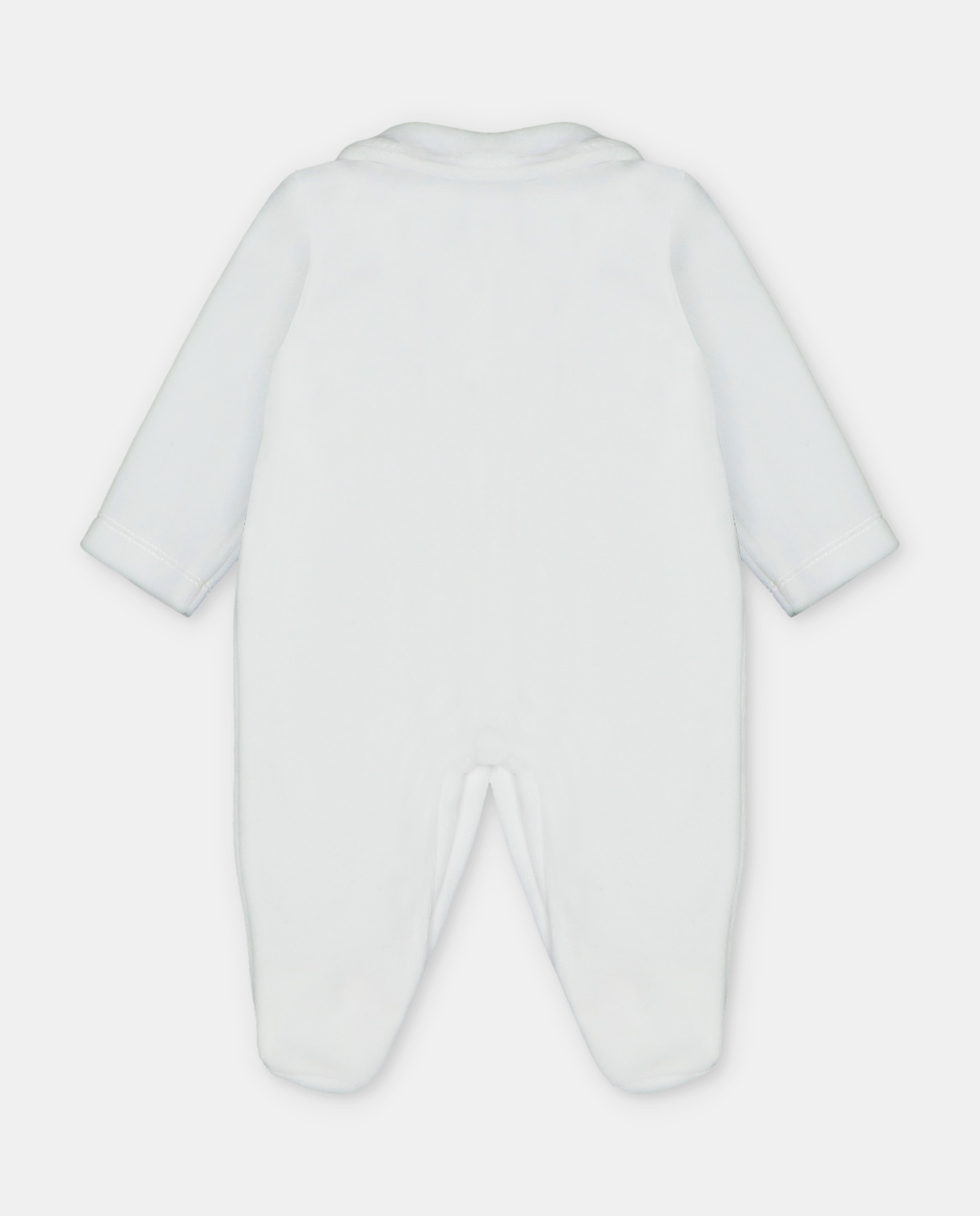 Pijama para Bebé de Veludo com Abertura Frontal e Pompões Branco-2