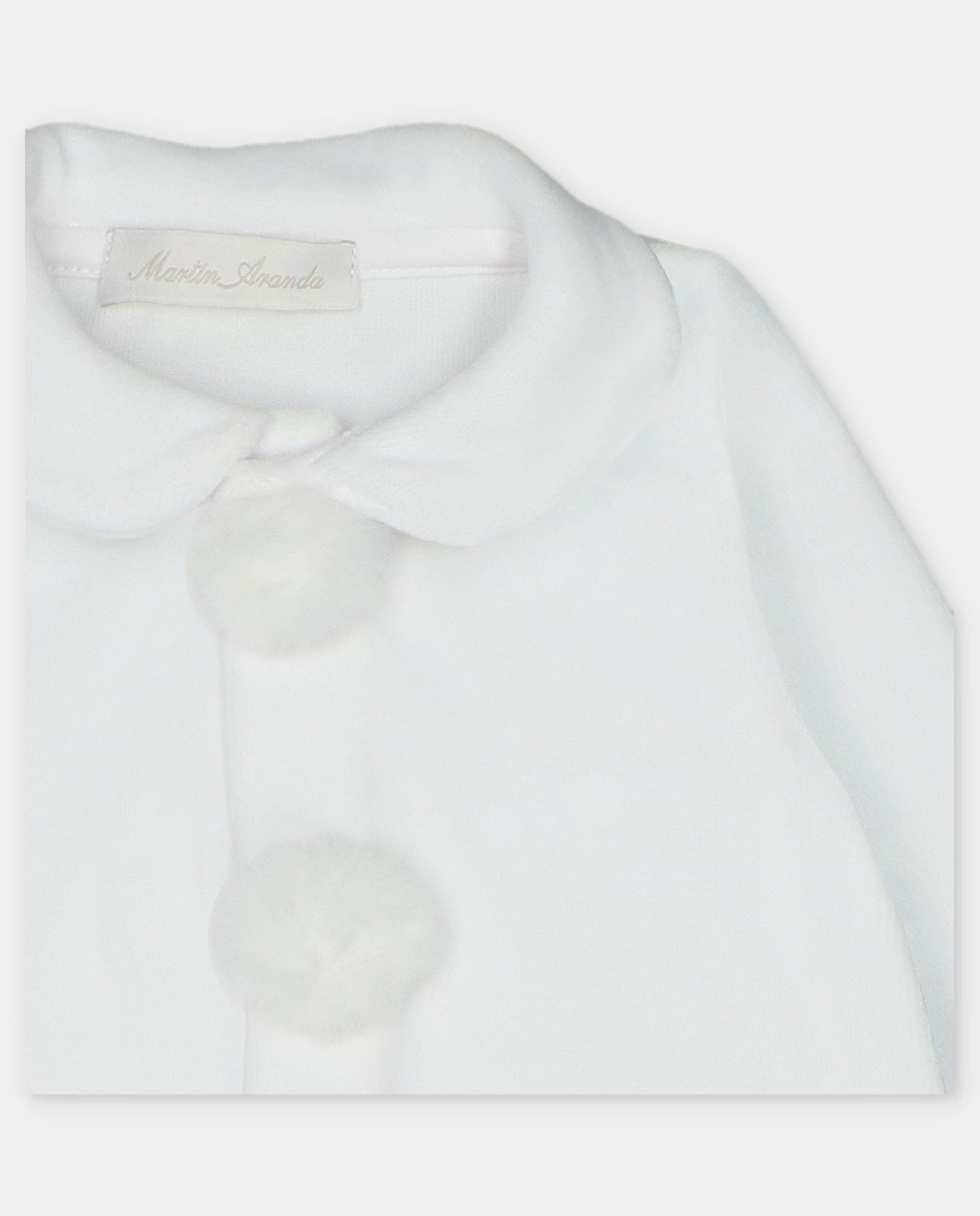 Pijama para Bebé de Veludo com Abertura Frontal e Pompões Branco-3