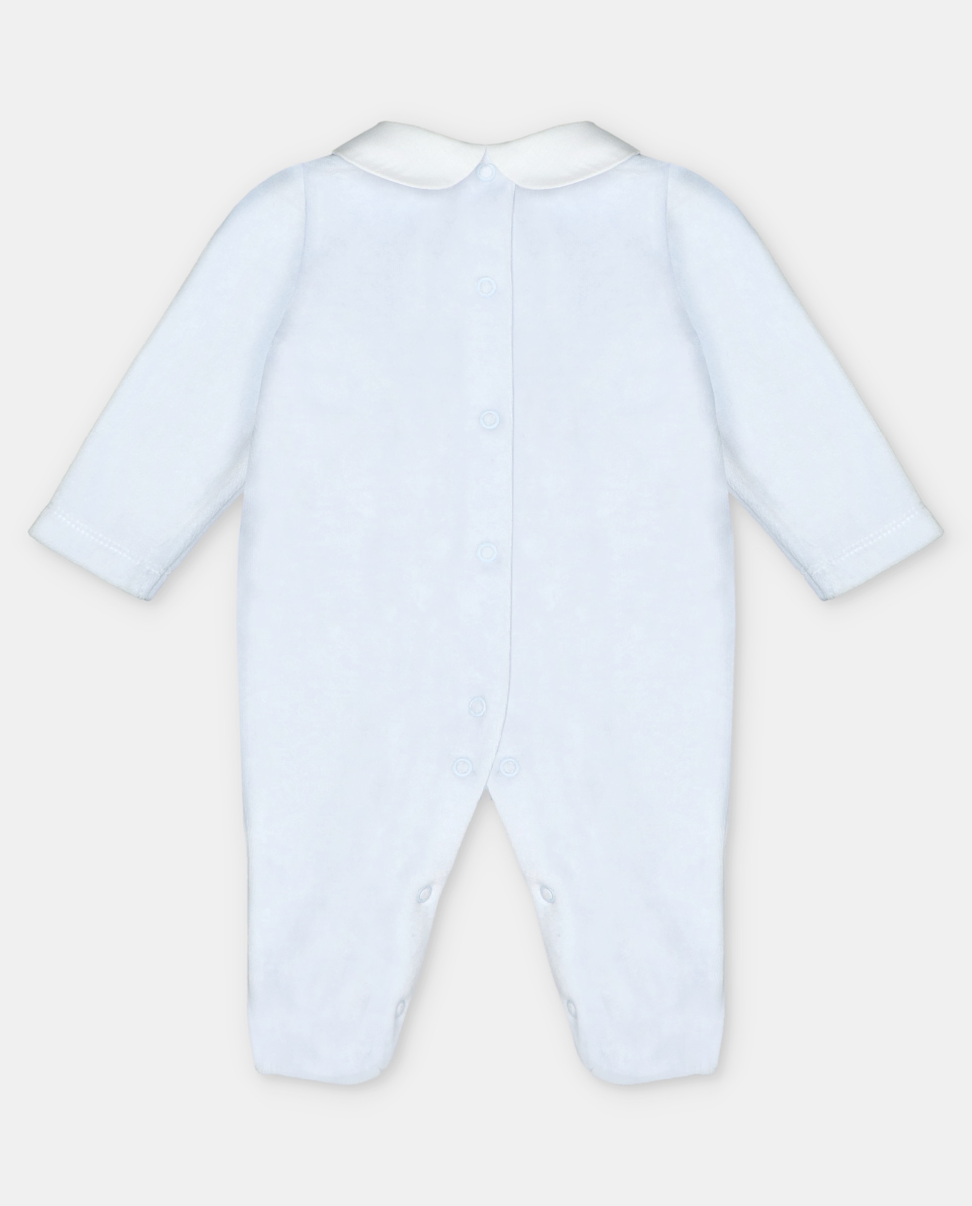 Pijama para Bebé de Veludo com Peitilho em Malha Smock Azul-celeste-2
