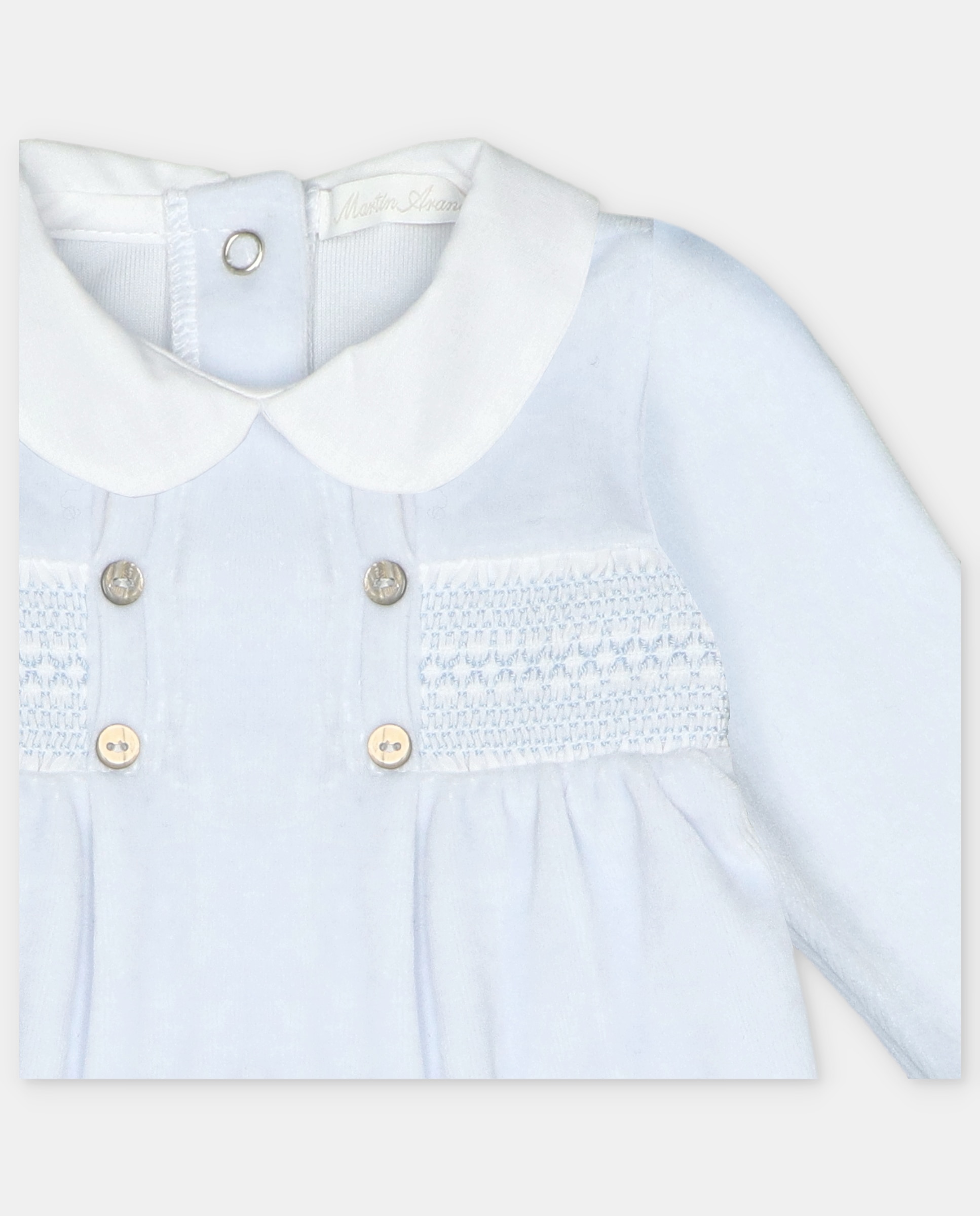 Pijama para Bebé de Veludo com Peitilho em Malha Smock Azul-celeste-3