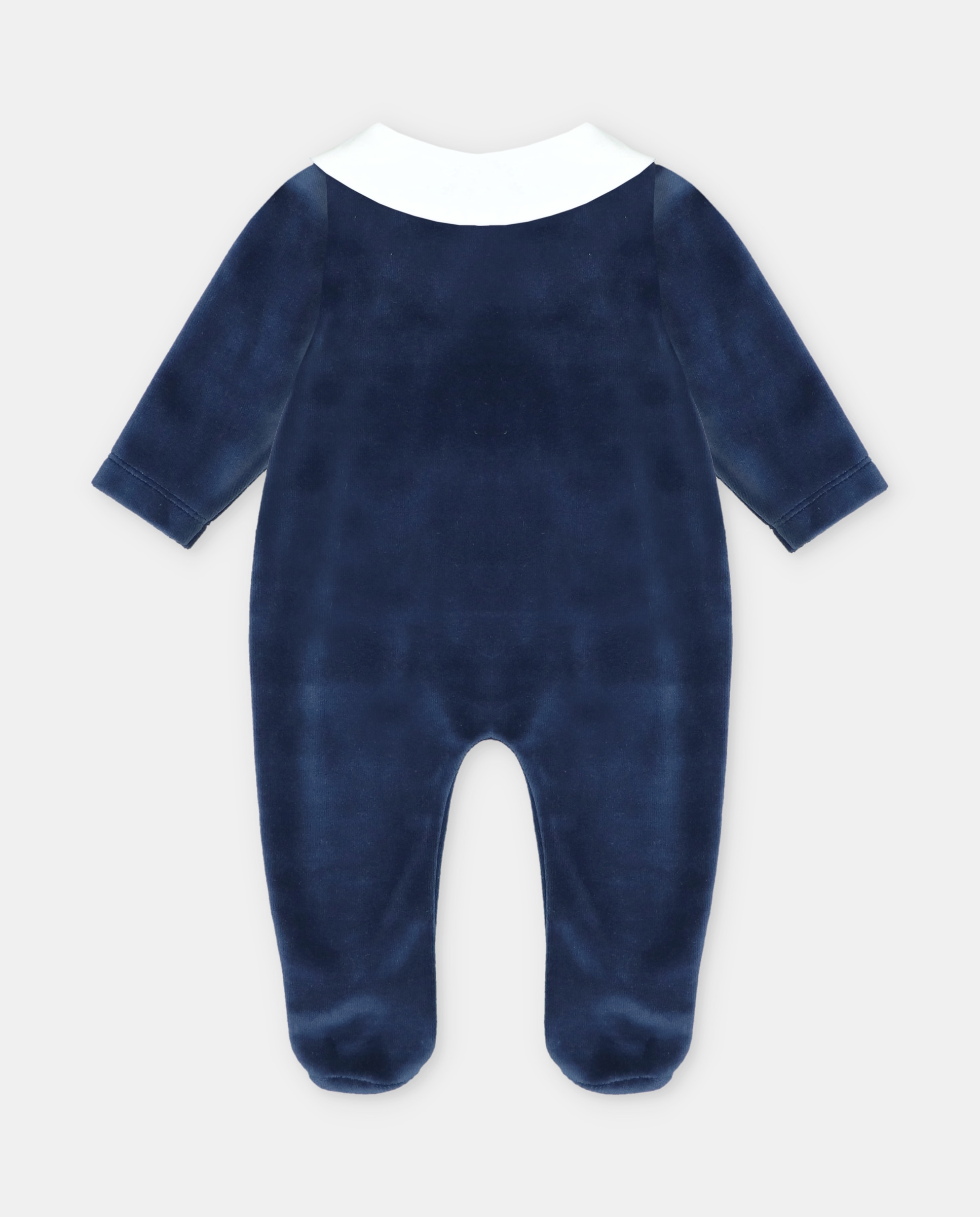 Pijama para Bebé de Veludo com Gola Pespontada Marinho-2
