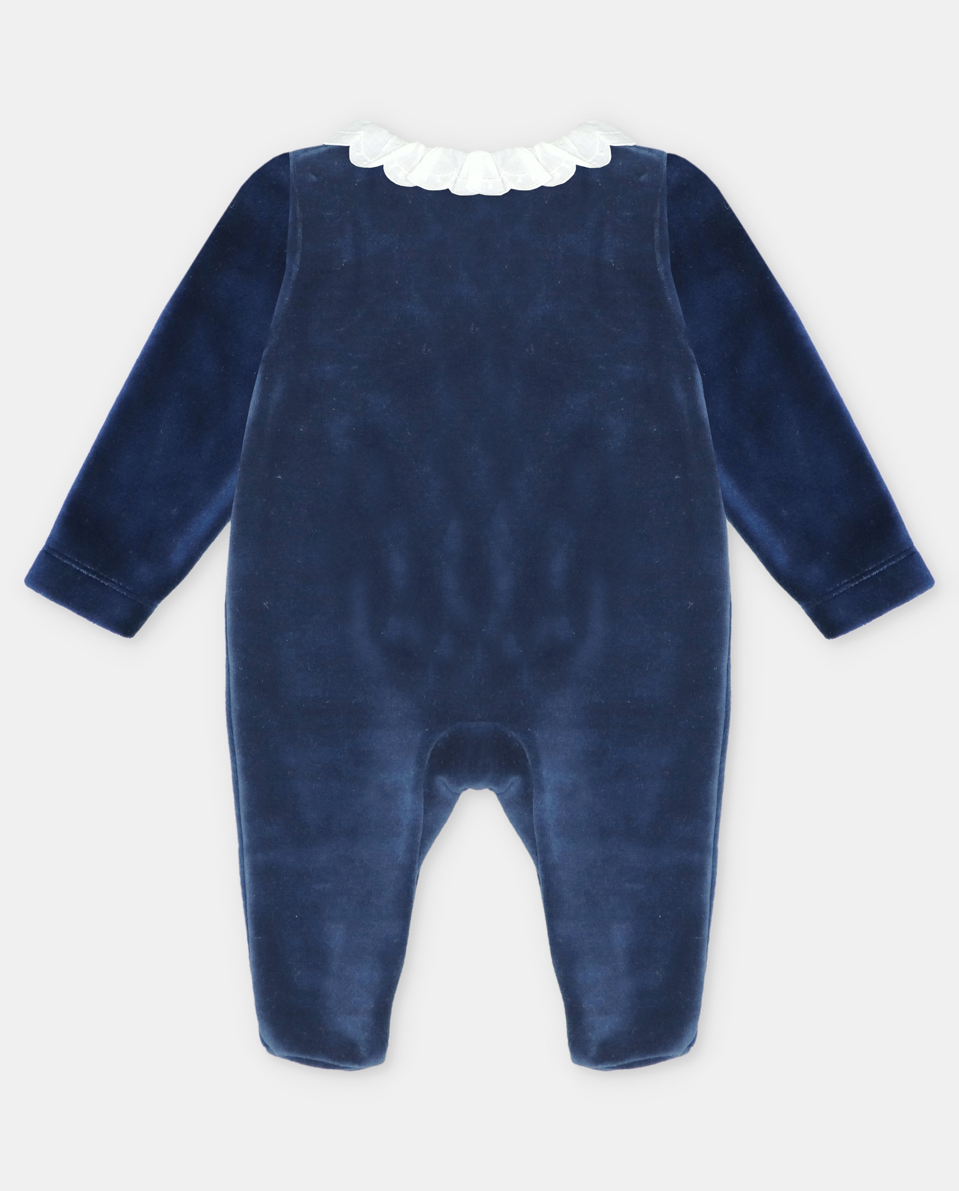 Pijama para Bebé de Veludo com Gola Folho Bordada Marinho-2