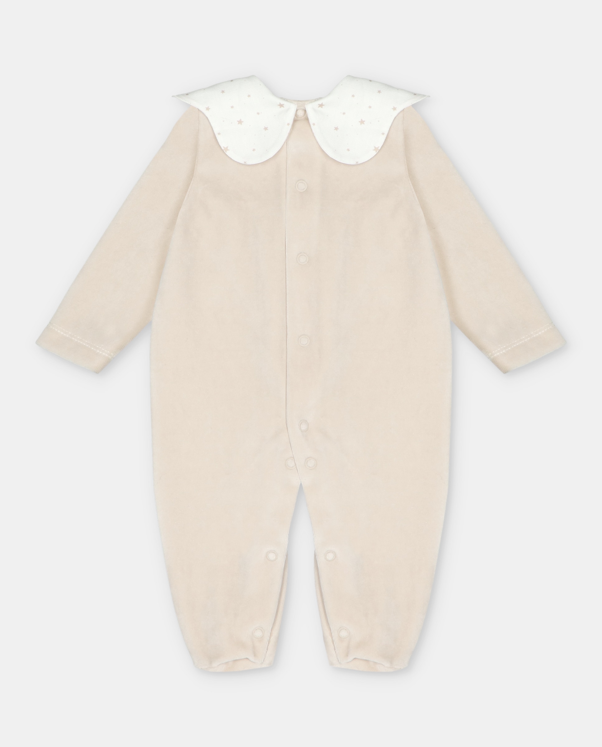Pijama para Bebé de Veludo com Gola Baberola Microestampado de Estrelas Areia-2