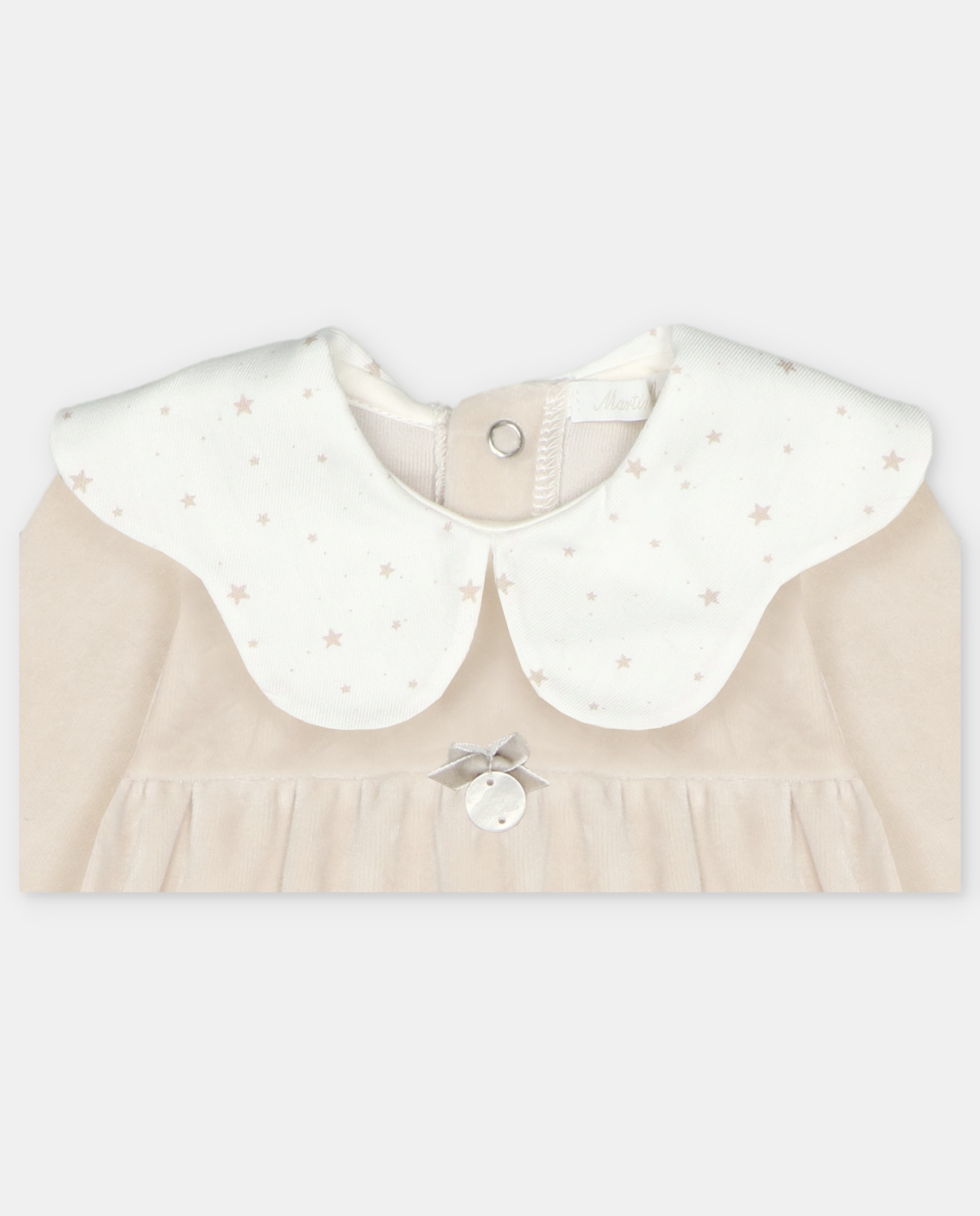 Pijama para Bebé de Veludo com Gola Baberola Microestampado de Estrelas Areia-3