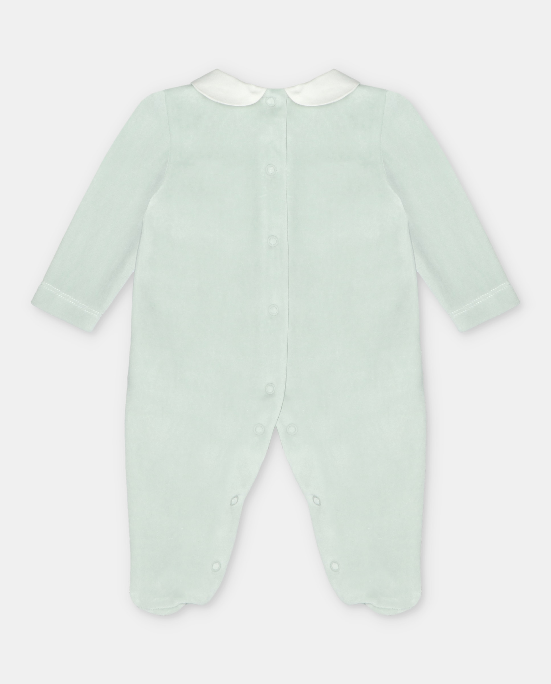 Pijama para Bebé de Veludo com Entredos Bordado Verde-2