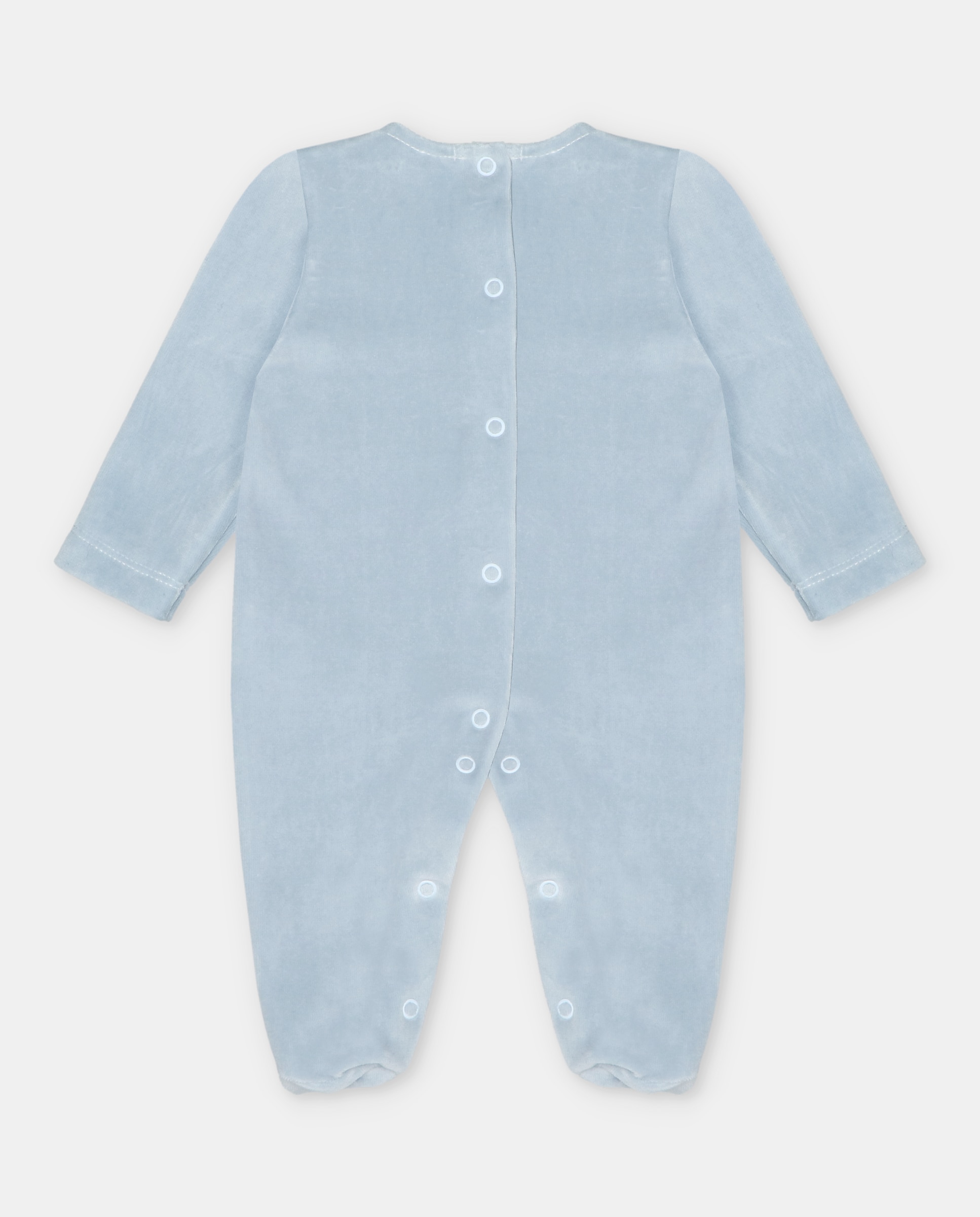 Pijama para Bebé de Veludo com Canesú Bordado Imitação Babete Azul-celeste-2