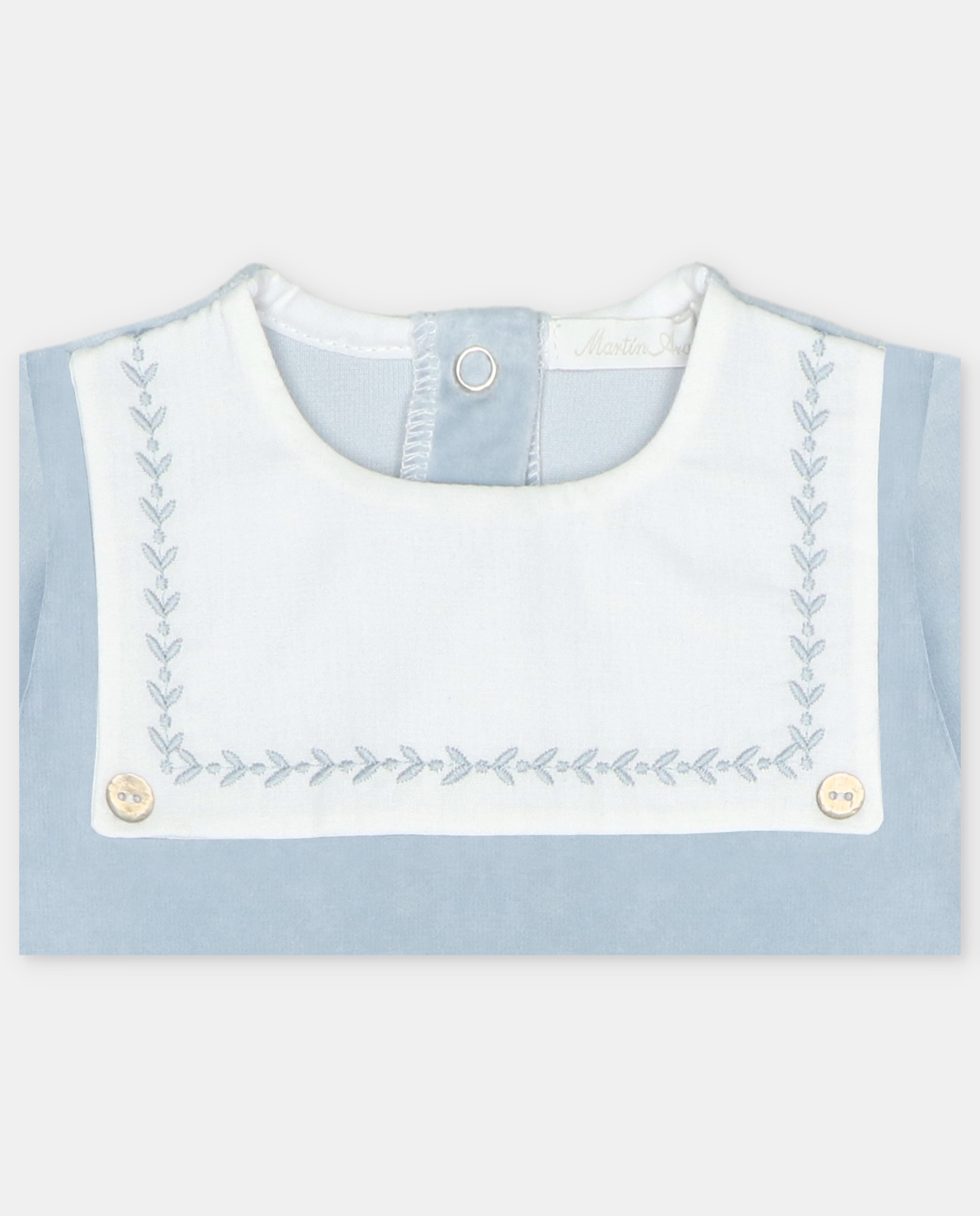 Pijama para Bebé de Veludo com Canesú Bordado Imitação Babete Azul-celeste-3