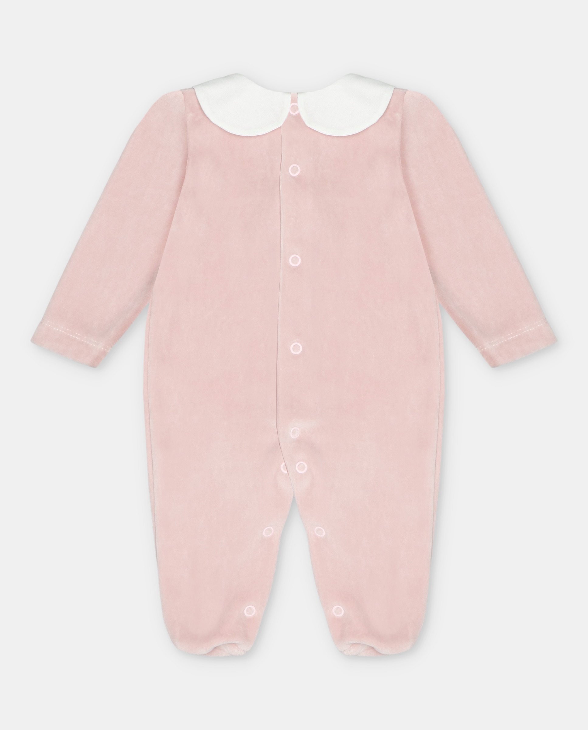 Pijama para Bebé de Veludo com Gola Folho com Desenho Bordado Rosa-claro-2