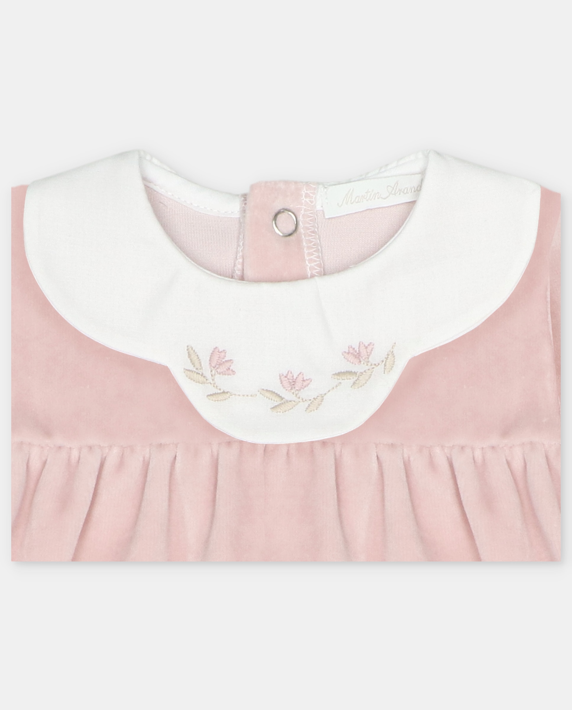 Pijama para Bebé de Veludo com Gola Folho com Desenho Bordado Rosa-claro-3