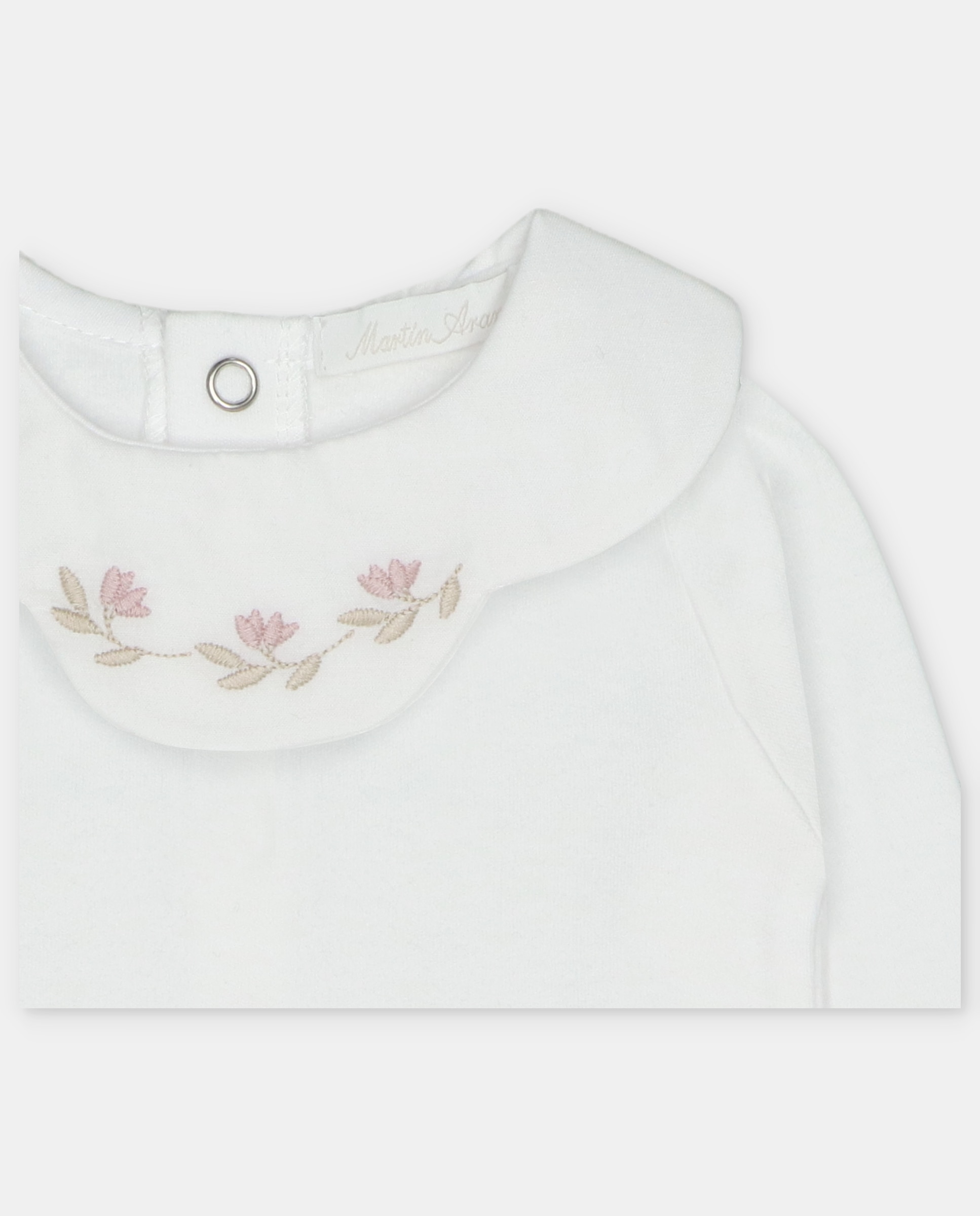 Body para Bebé de Interlock com Gola Folho e Desenho Bordado Rosa-claro-3