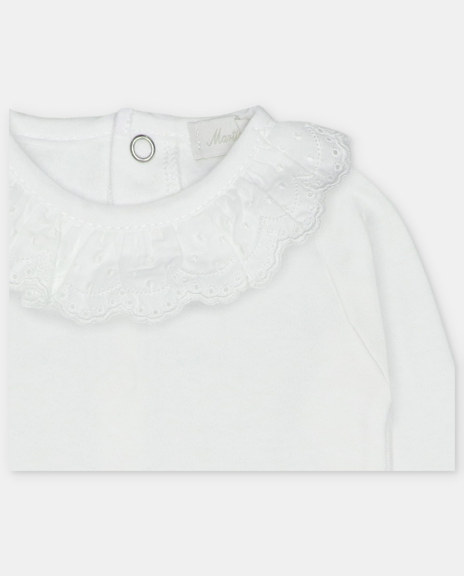 Body para Bebé de Interlock com Gola Folho Bordada Branco-3