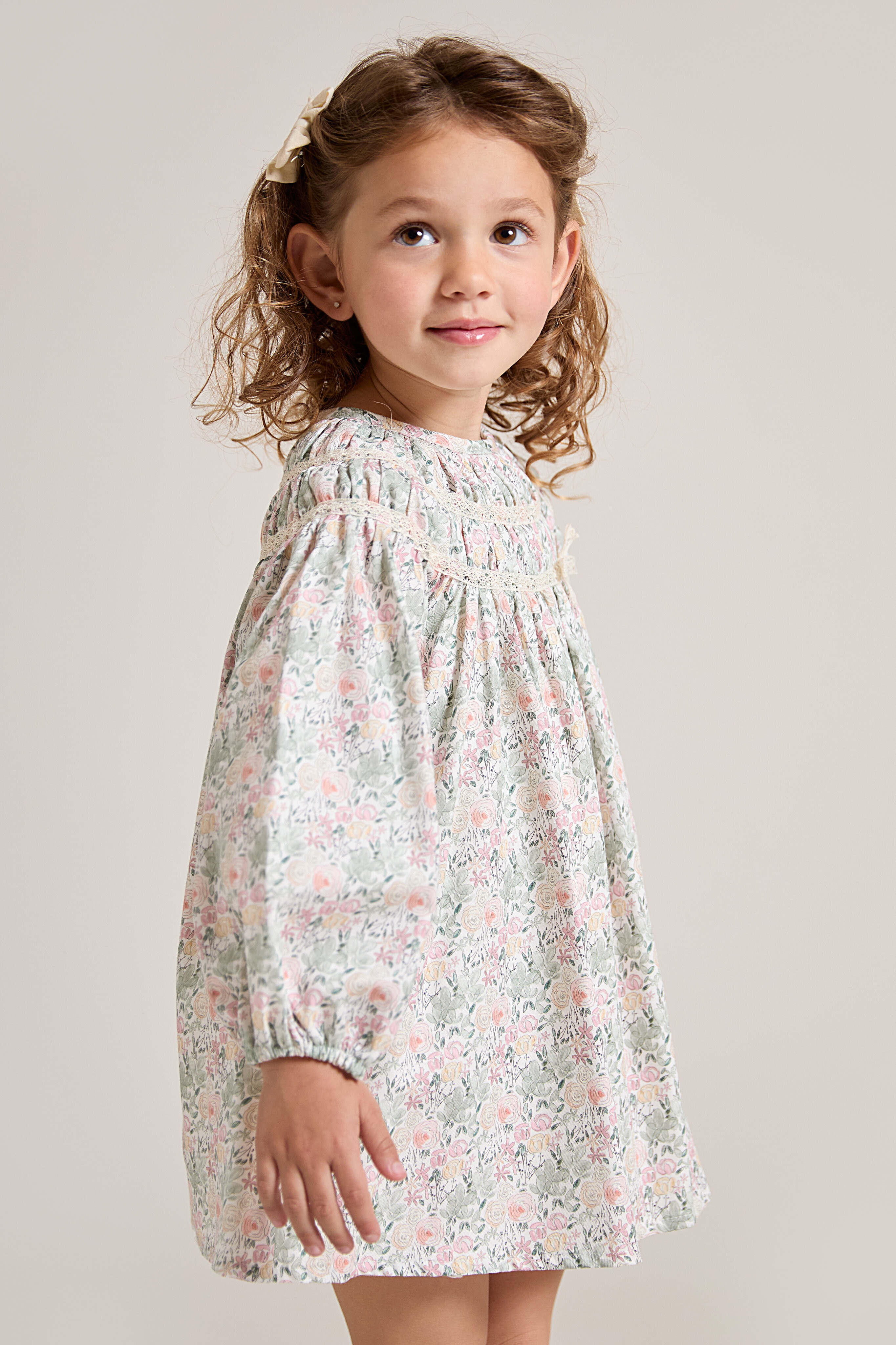 Vestido para Bebé de Algodão com Estampado de Fantasia Verde-5