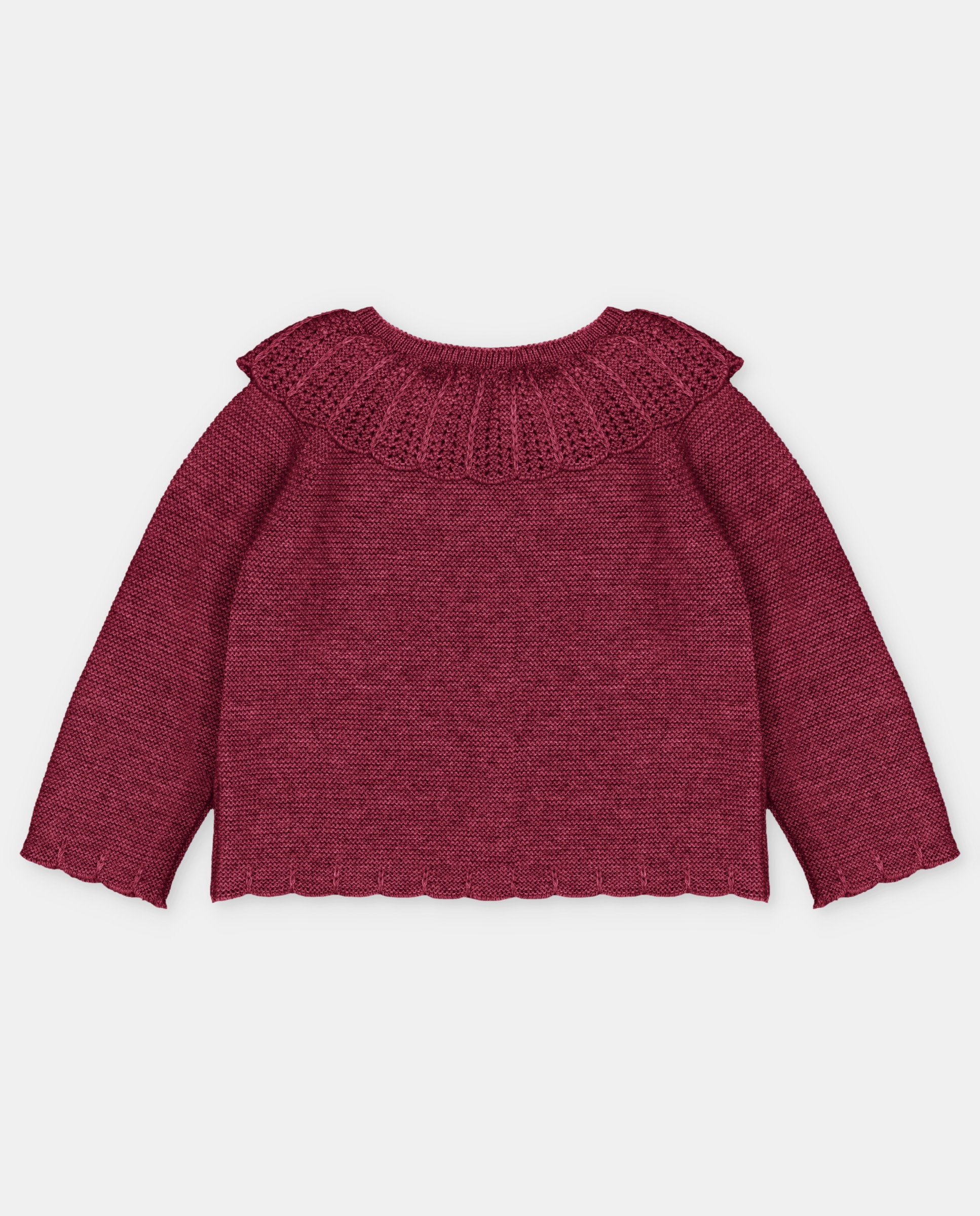 Casaco Infantil Tricot com Gola Folho Perfurada Bordeaux-2