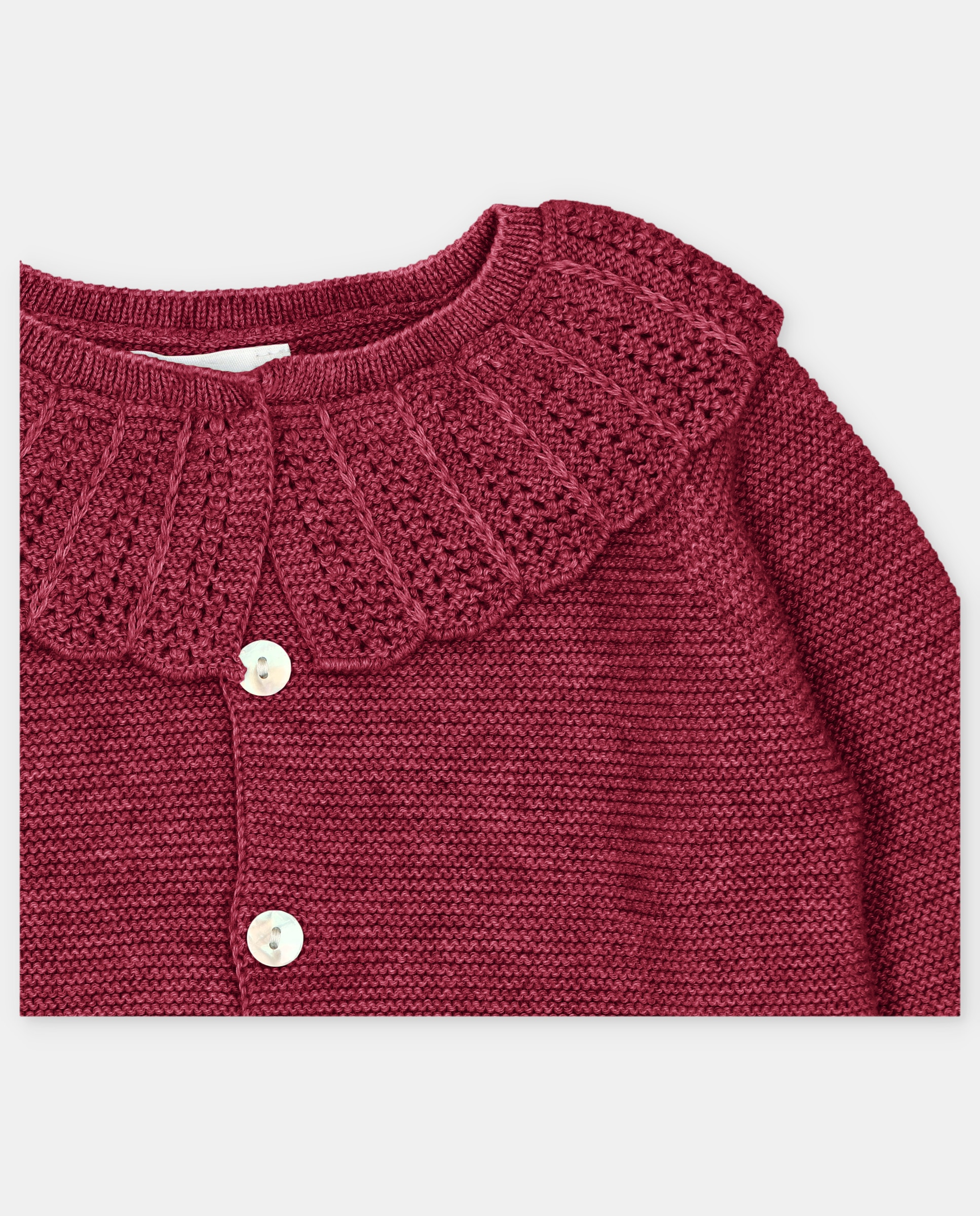 Casaco Infantil Tricot com Gola Folho Perfurada Bordeaux-3