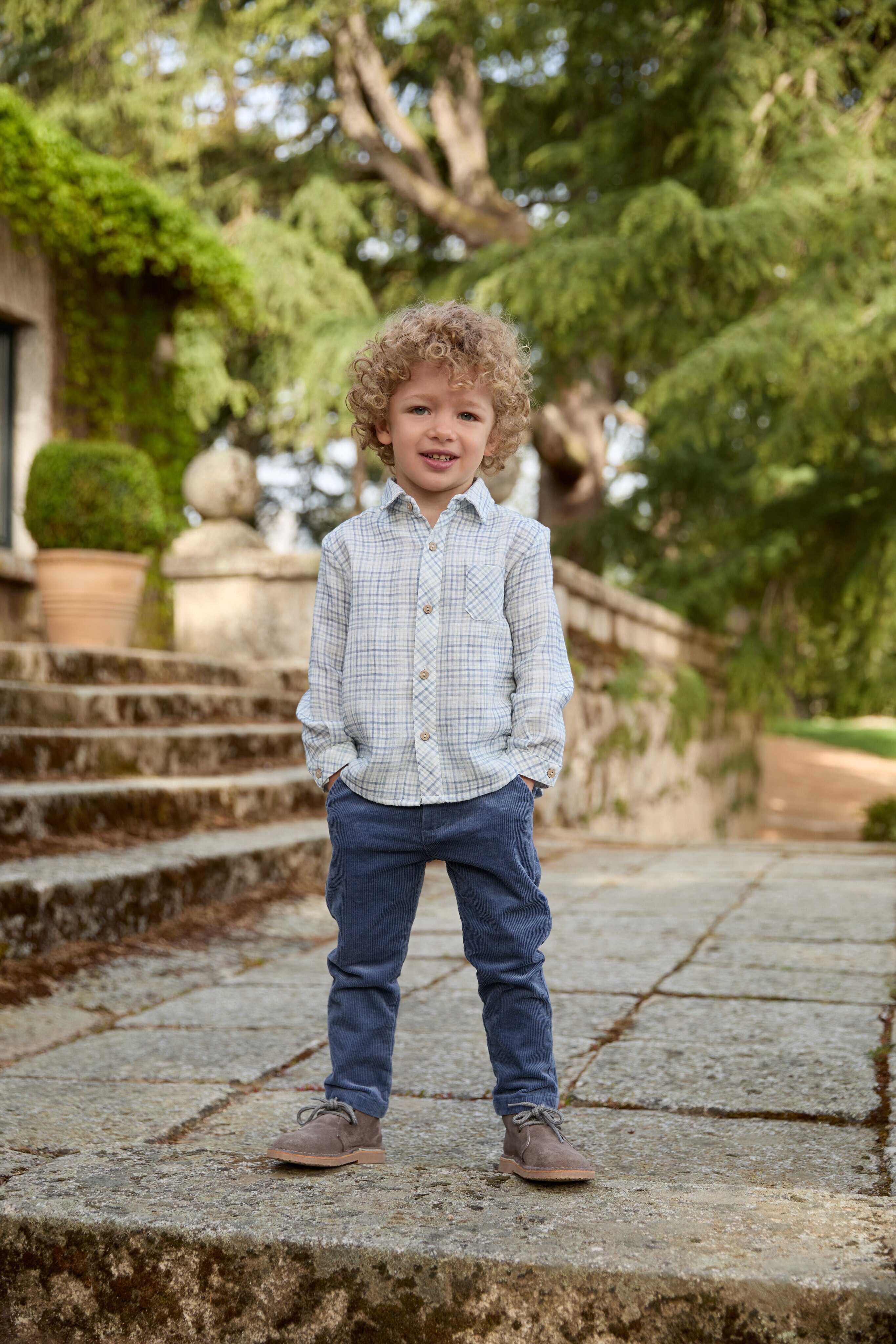 Calças Infantil de Microbombazina com Bolsos Azul-4