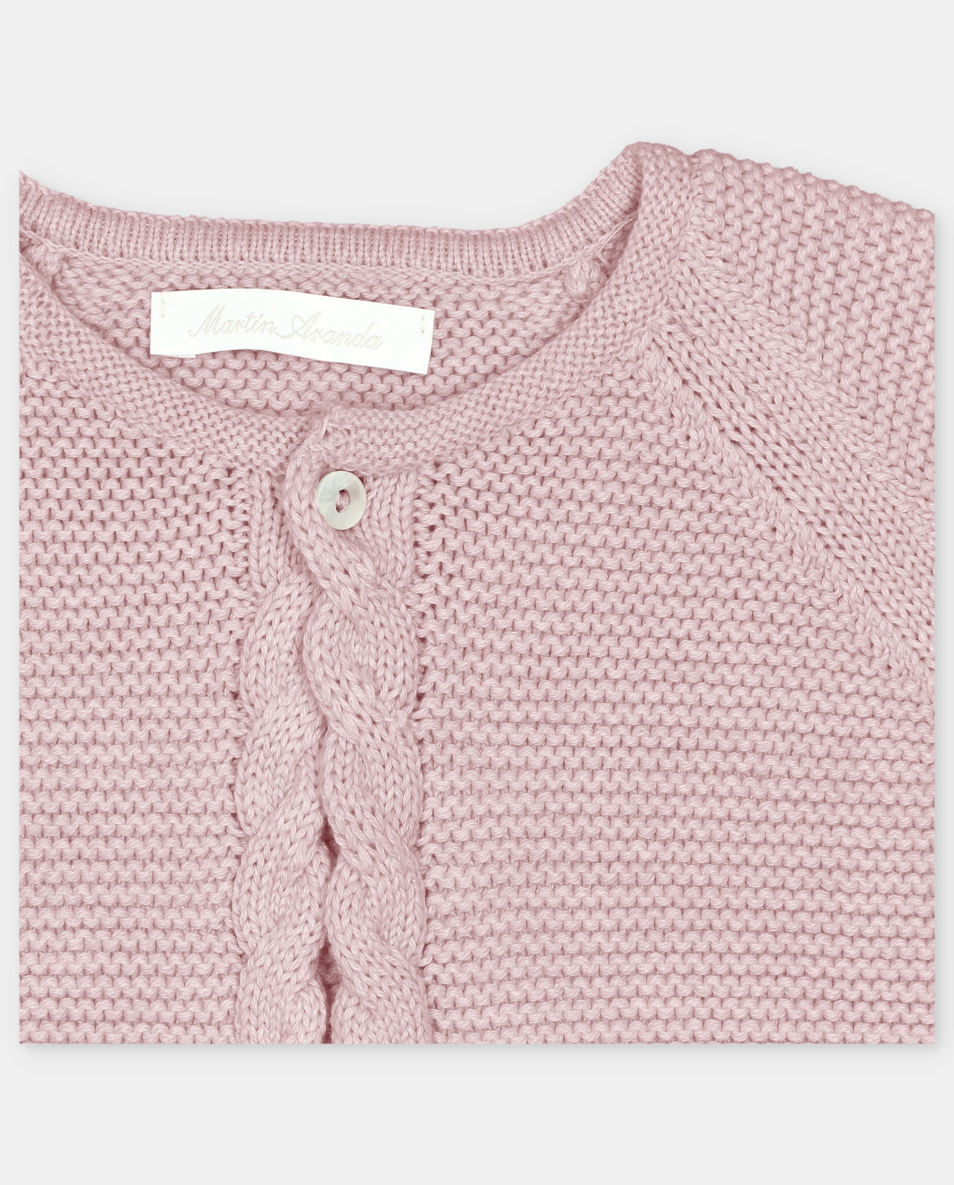 Casaco para Bebé Tricot com Detalhes de Losangos e Bolinhas Rosa-claro-3