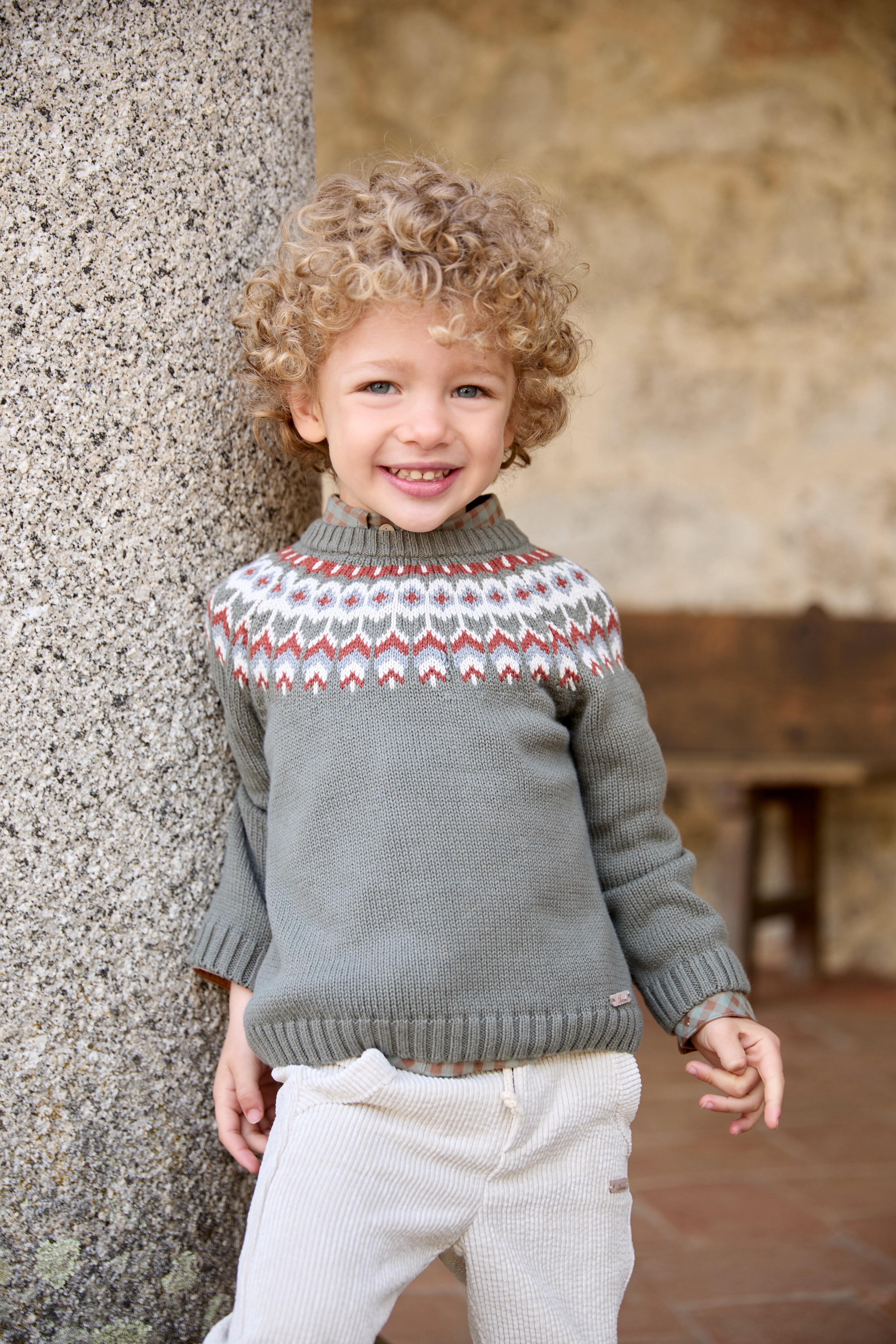 Camisola Infantil com Rebordo Decorativo em Contraste Caqui-4