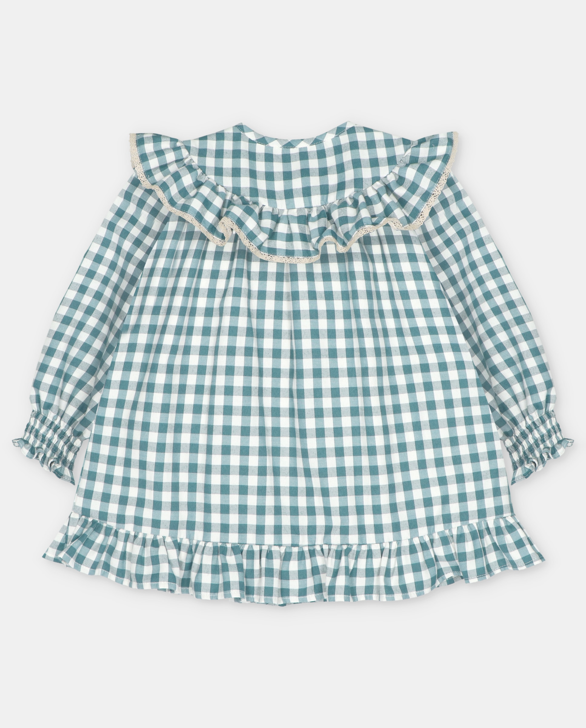 Vestido Infantil de Tecido Estampado Aos Quadrados Verde-2