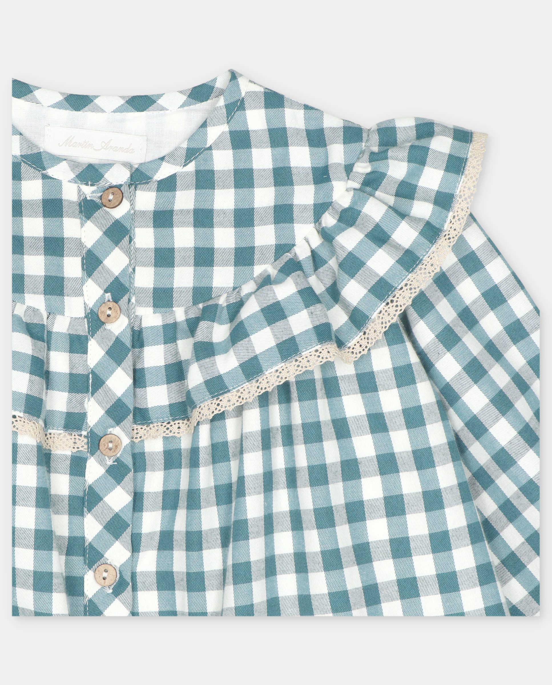 Vestido Infantil de Tecido Estampado Aos Quadrados Verde-3