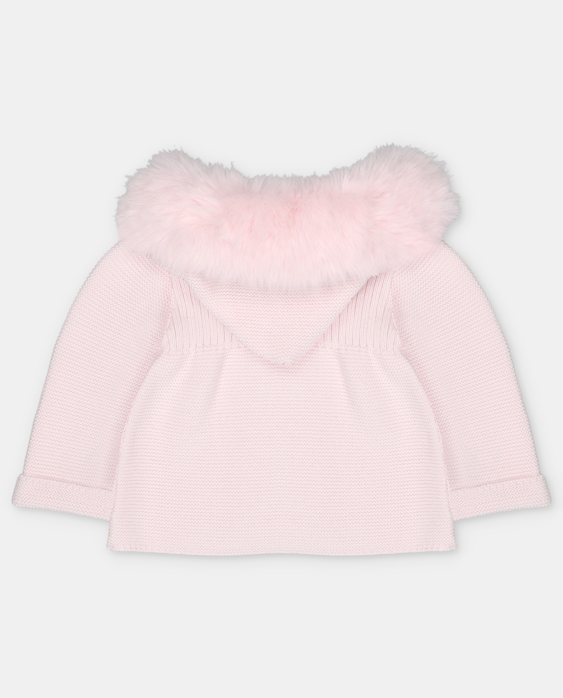 Sobretudo de Malha para Bebé com Capuz e Pelo Natural Rosa-claro-2