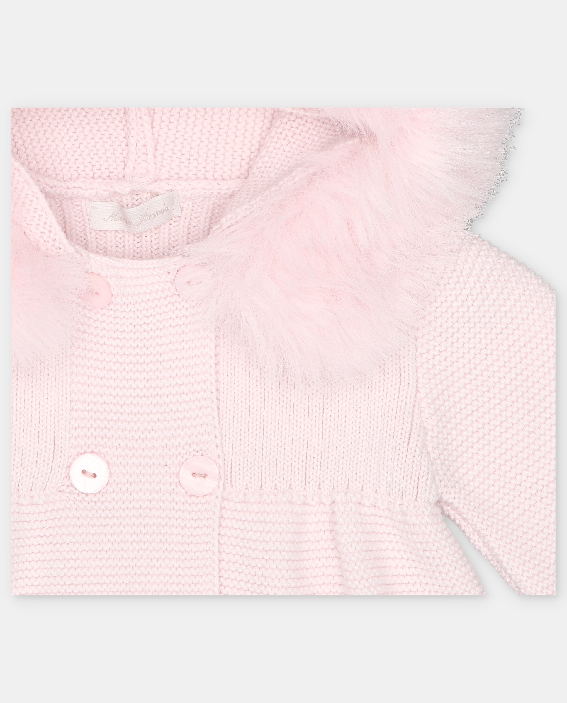 Sobretudo de Malha para Bebé com Capuz e Pelo Natural Rosa-claro-3