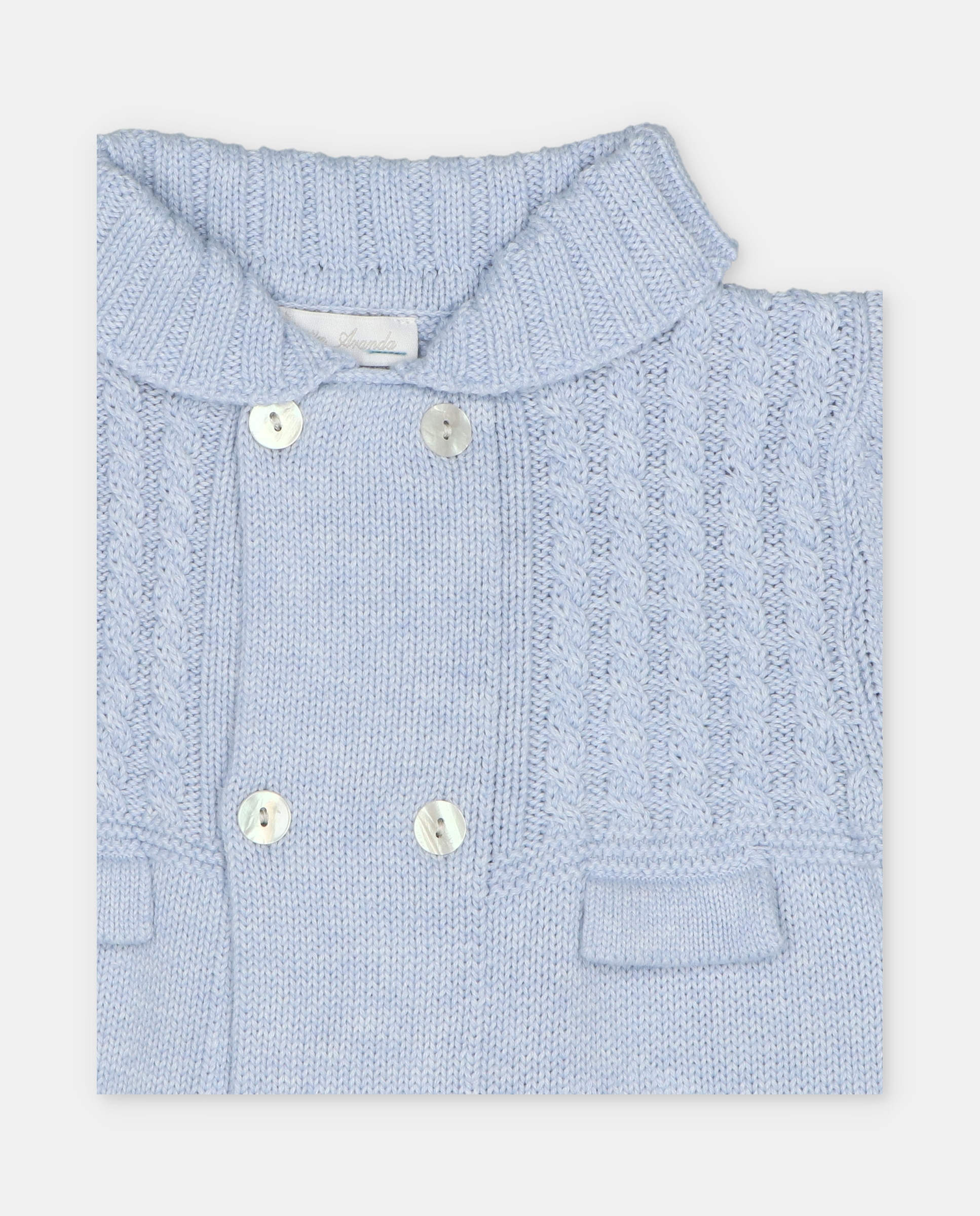 Sobretudo de Malha para Bebé com Gola Tipo Camisa Azul-celeste-3
