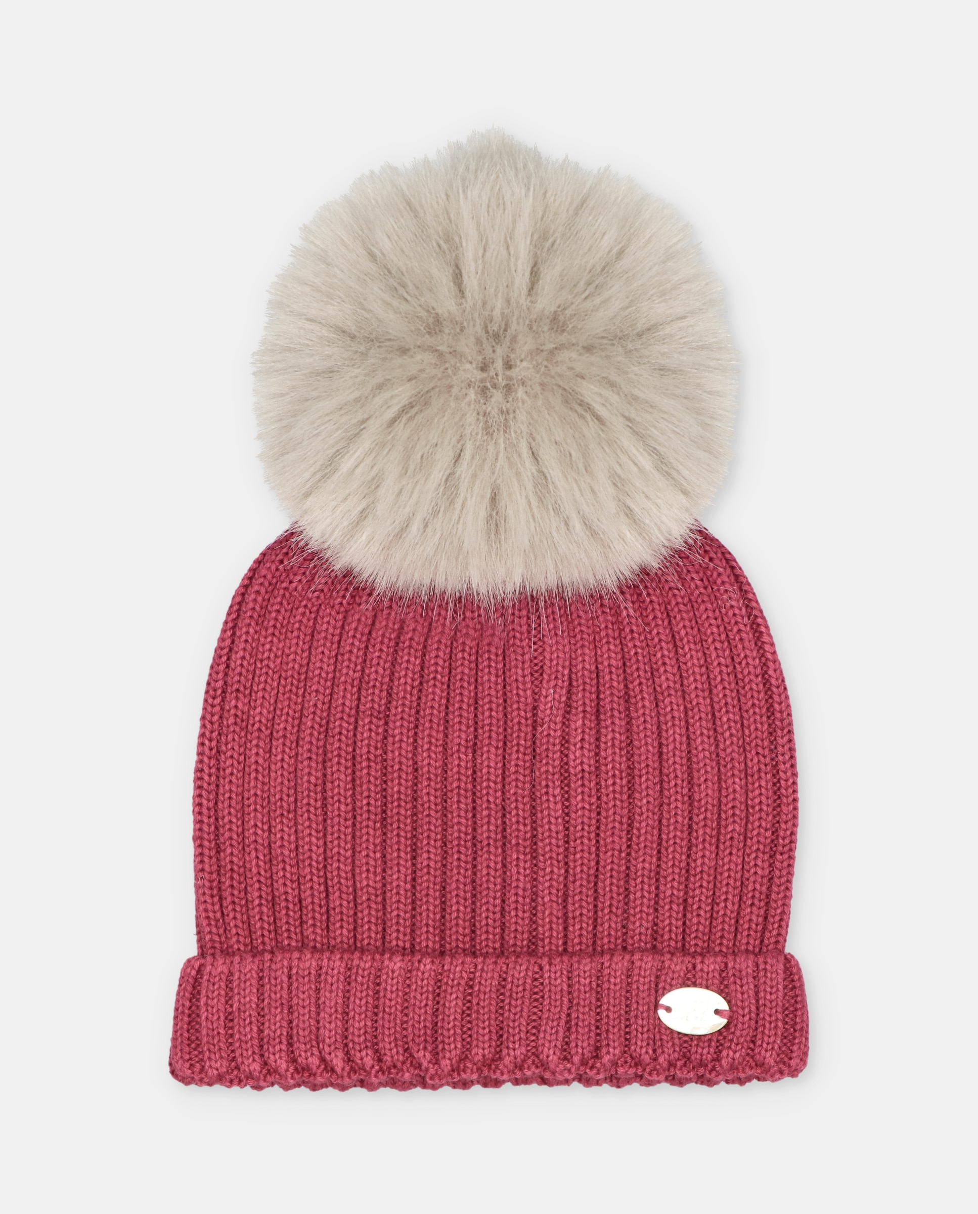 Imagem 0 de Chapéu para Bebés de Malha Canelada com Pompom de Pelo