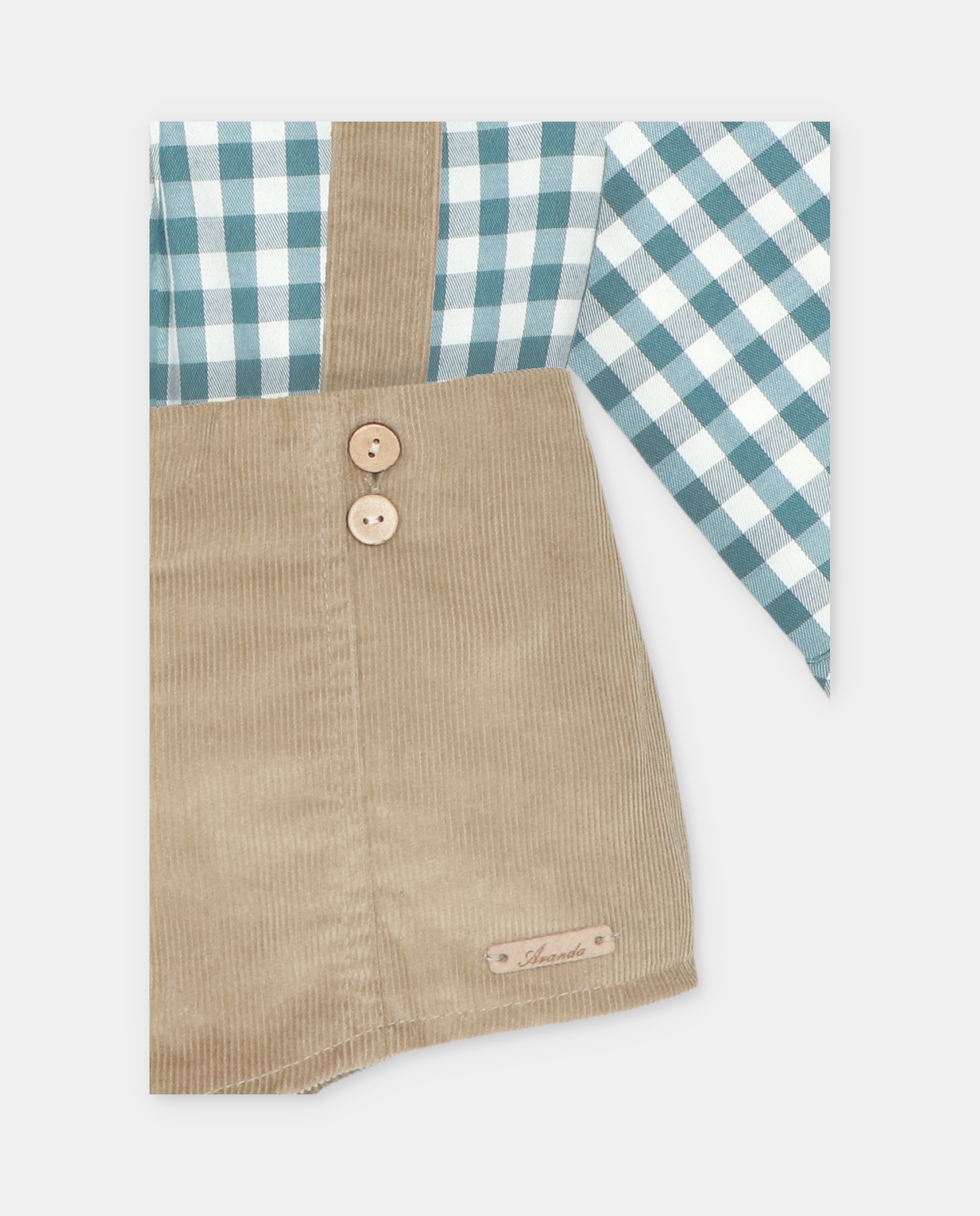 Conjunto para Bebé de Camisa Estampada Aos Quadrados e Calções com Alças de Microbombazina Verde-3