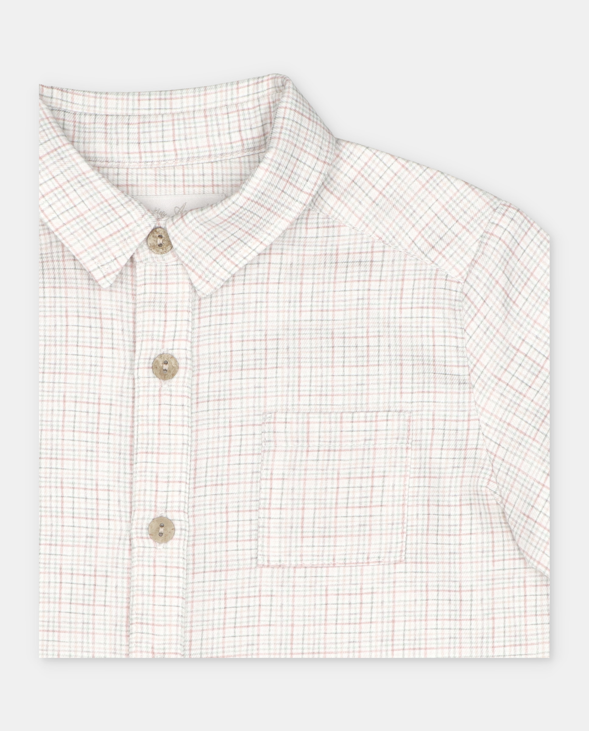 Camisa Infantil de Algodão Microestampada Aos Quadrados Verde-3