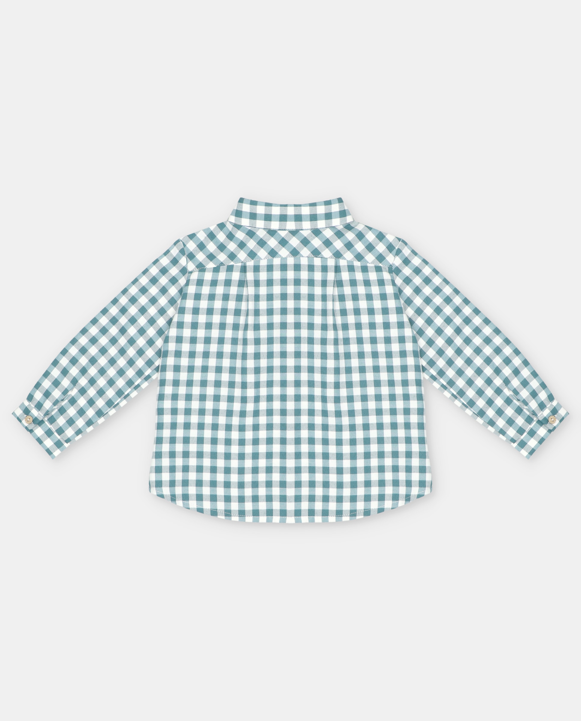 Camisa Infantil Estampada Aos Quadrados com Bolso Verde-2