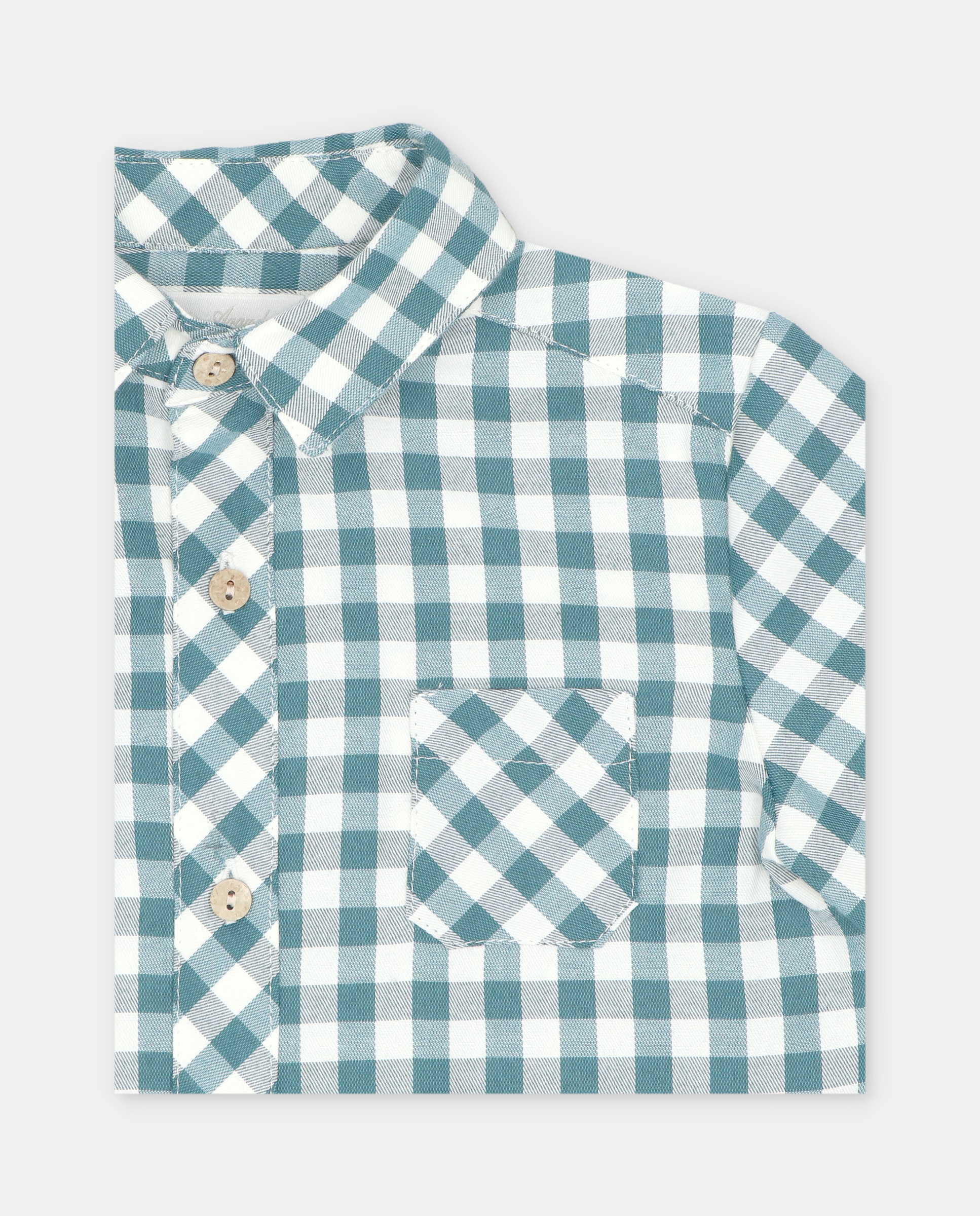 Camisa Infantil Estampada Aos Quadrados com Bolso Verde-3