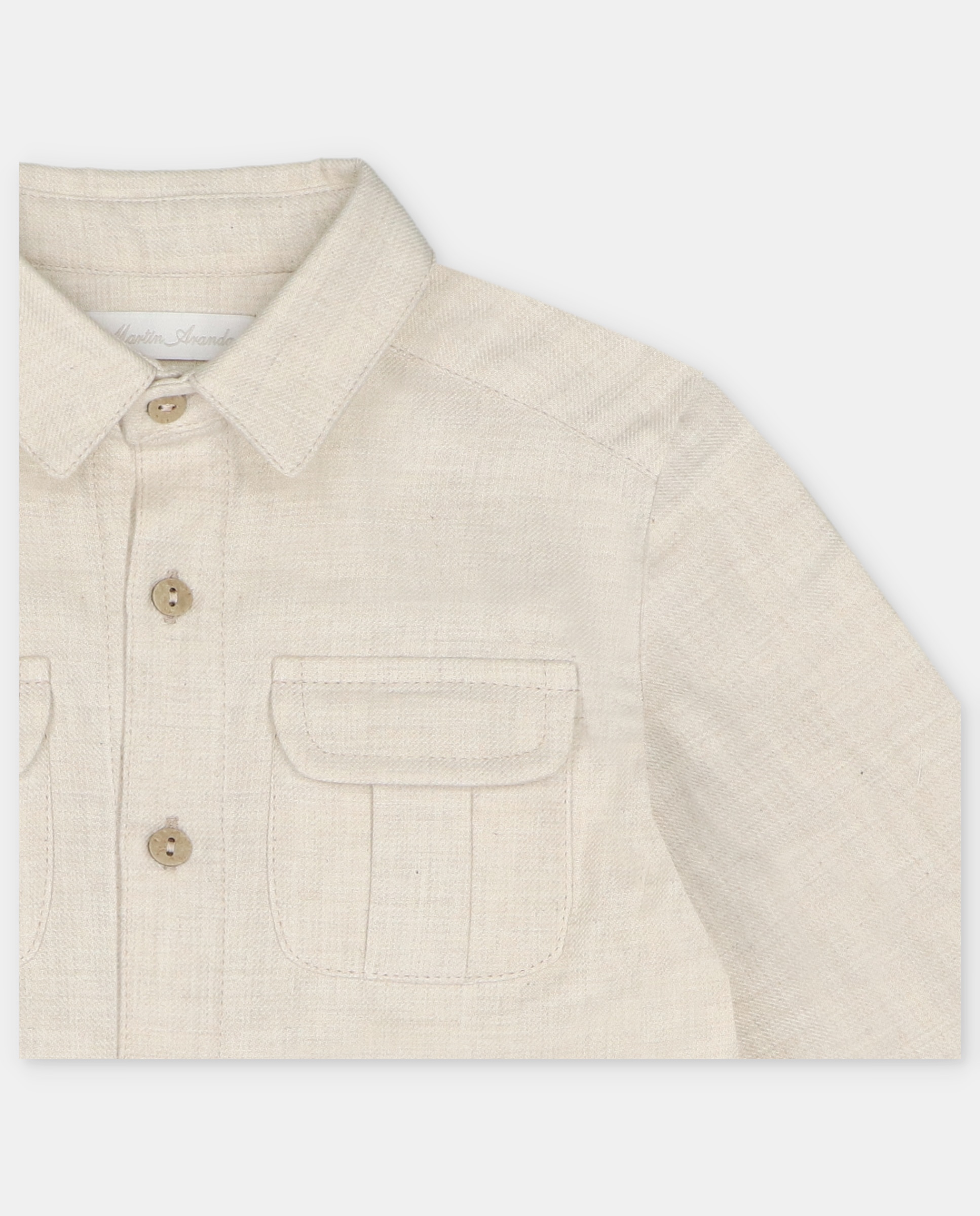 Camisa Infantil de Algodão com Bolsos Areia-3
