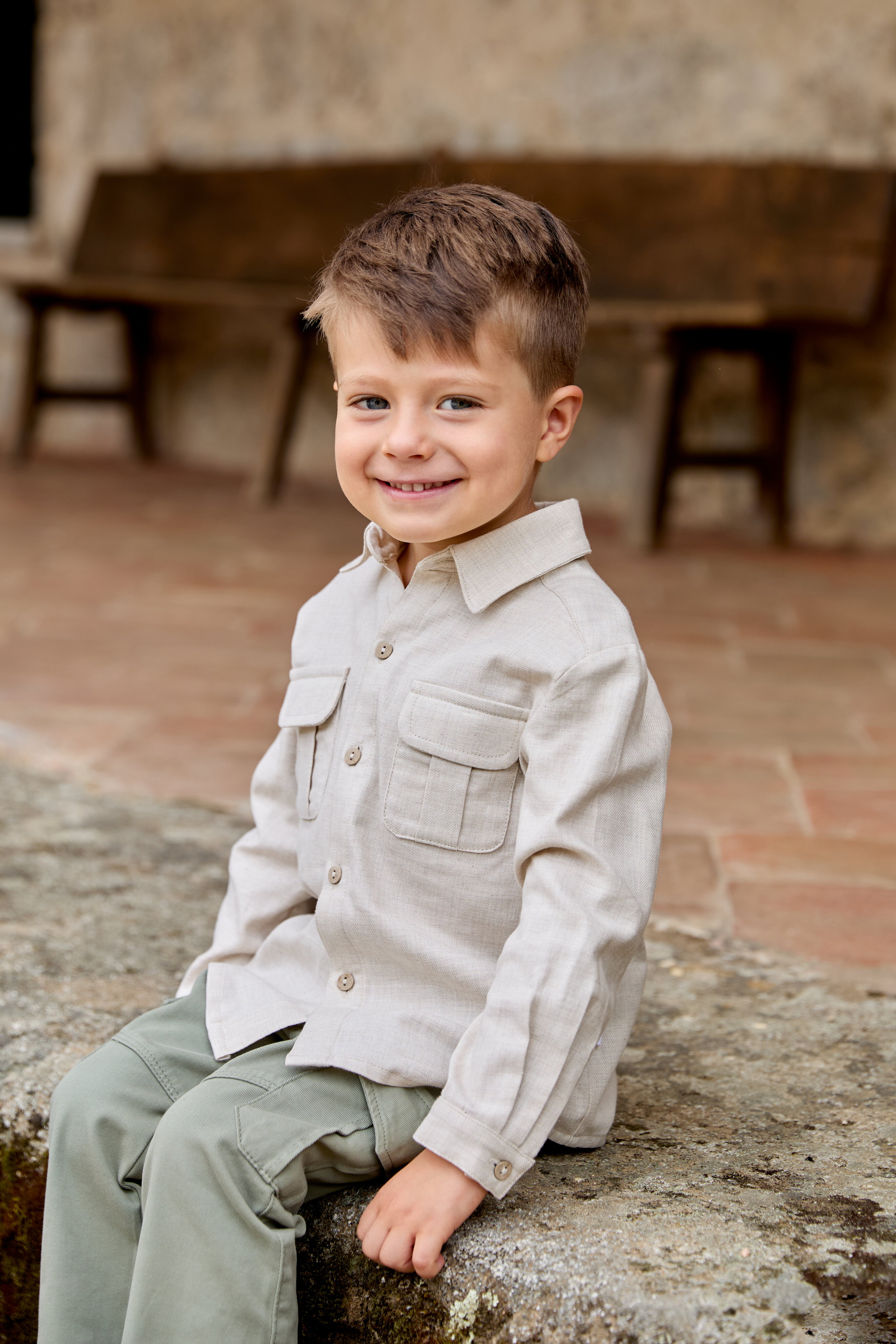 Camisa Infantil de Algodão com Bolsos Areia-4
