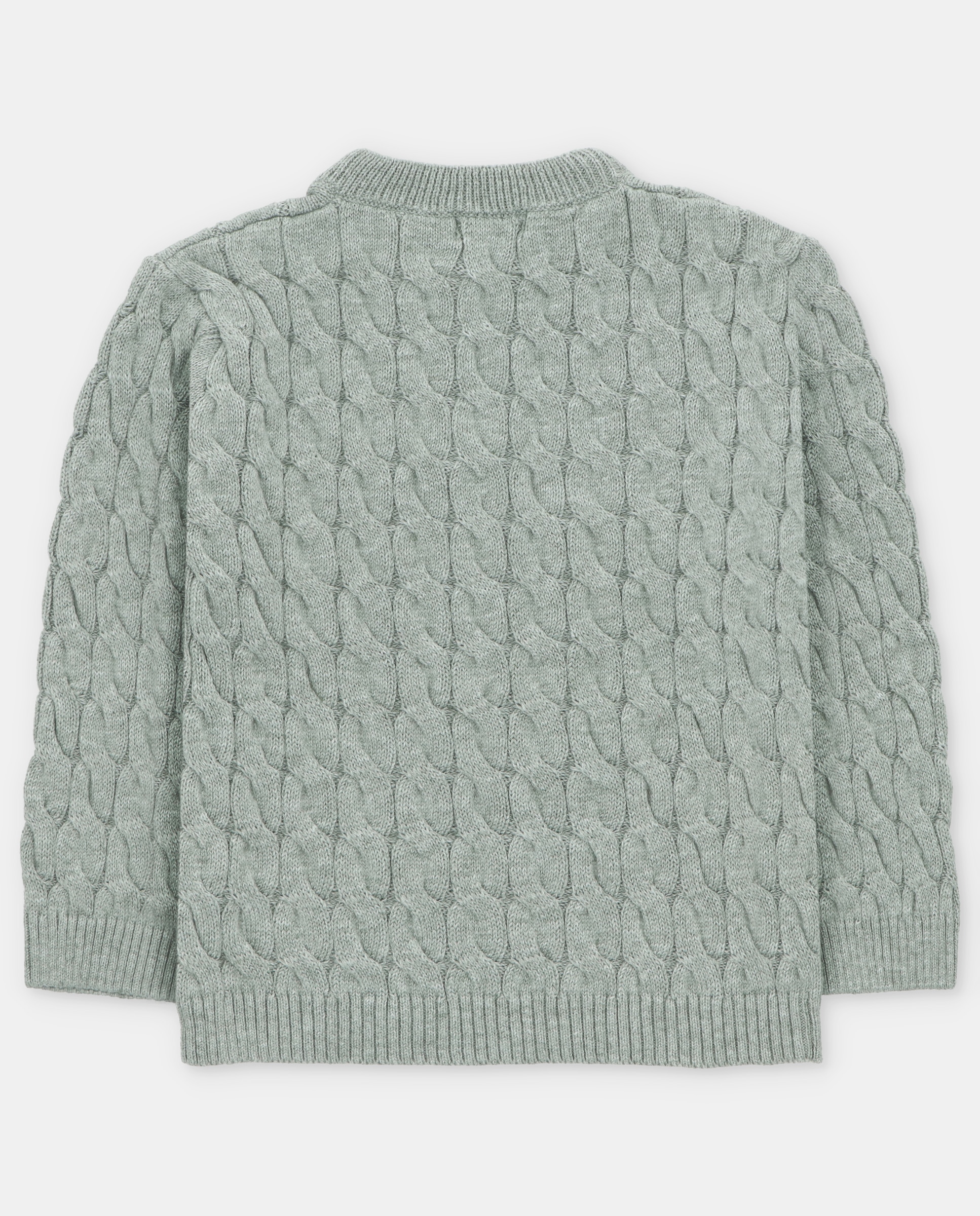 Camisola Infantil Combinada de Malha Entrançada Verde-2